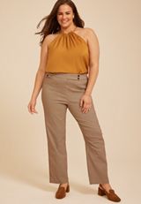 Plus Size Plaid High Rise Tab Pocket Bengaline Straight Pant, C5872, small