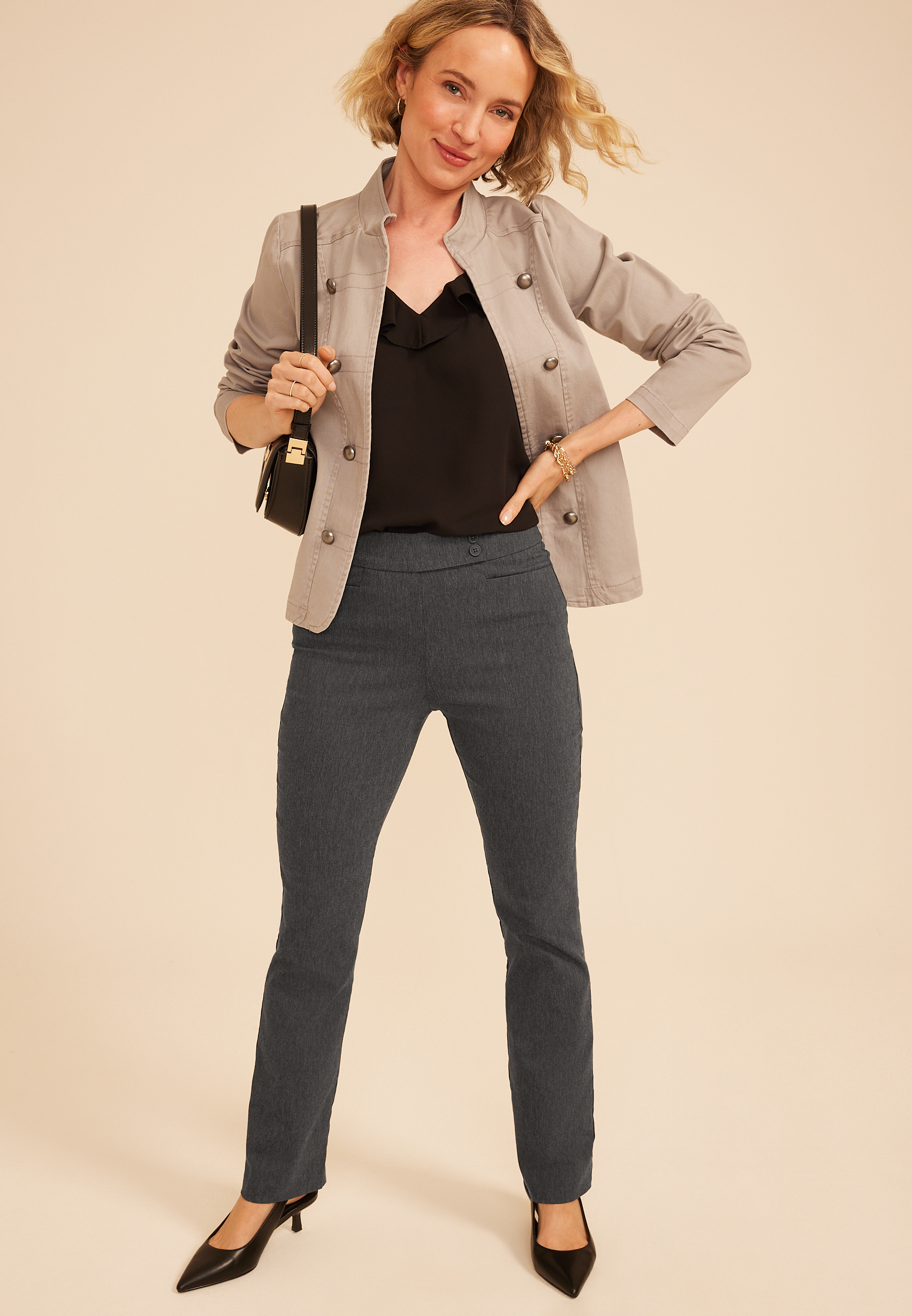 High Rise Tab Pocket Bengaline Bootcut Pant