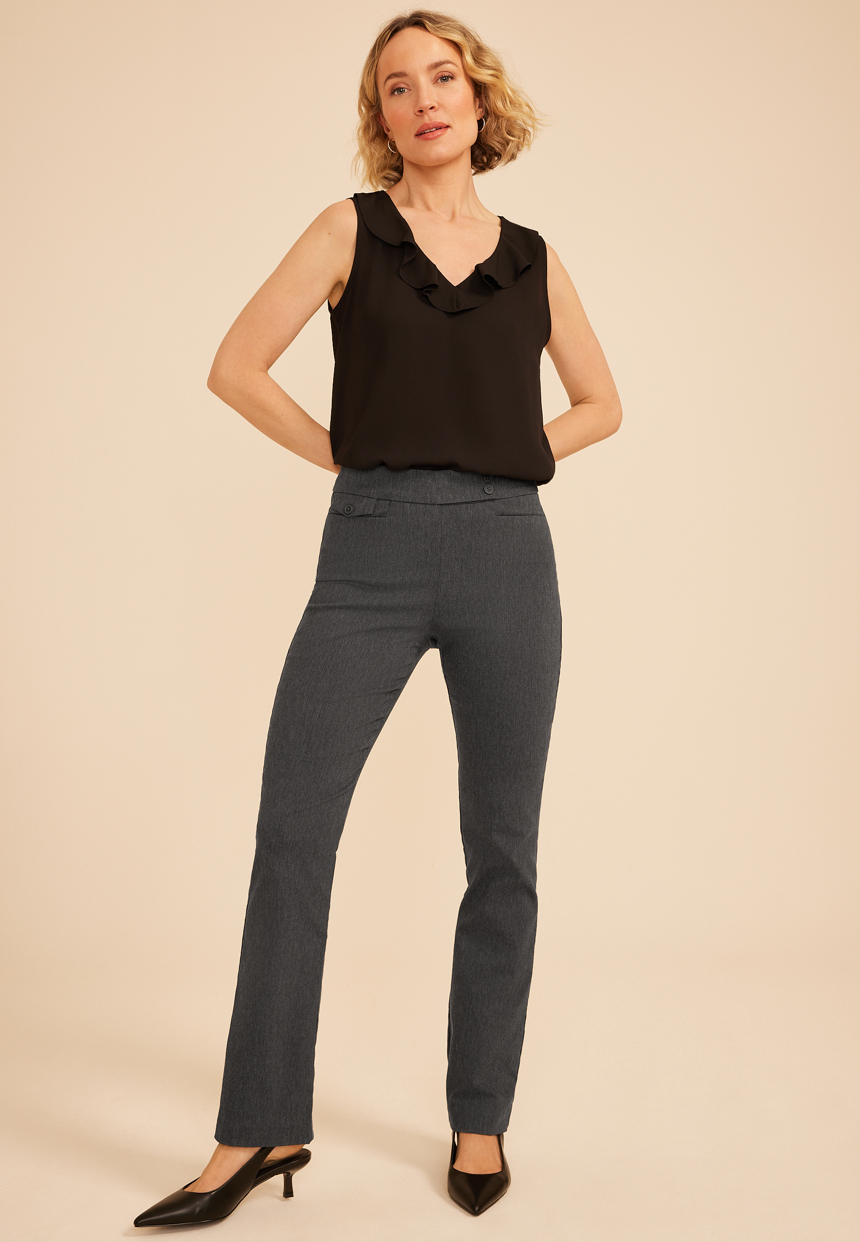 High Rise Tab Pocket Bengaline Bootcut Pant, C3017, large