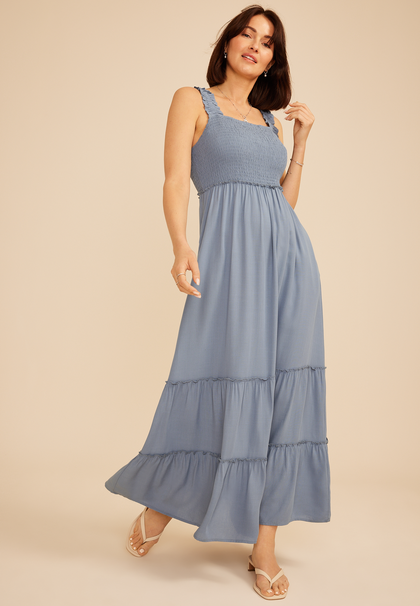 Bare Smocked Bodice Tiered Maxi Dress