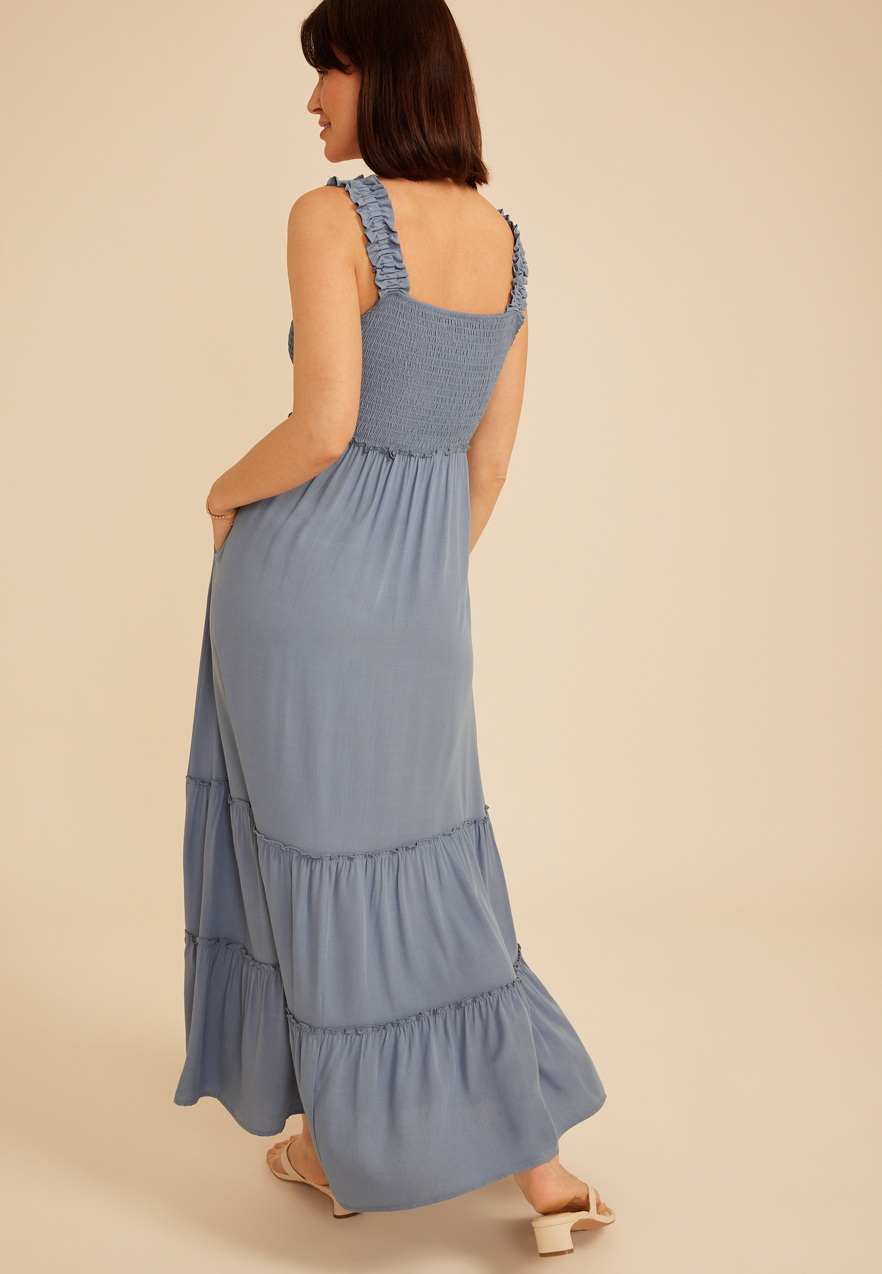 Bare Smocked Bodice Tiered Maxi Dress, C9676, large