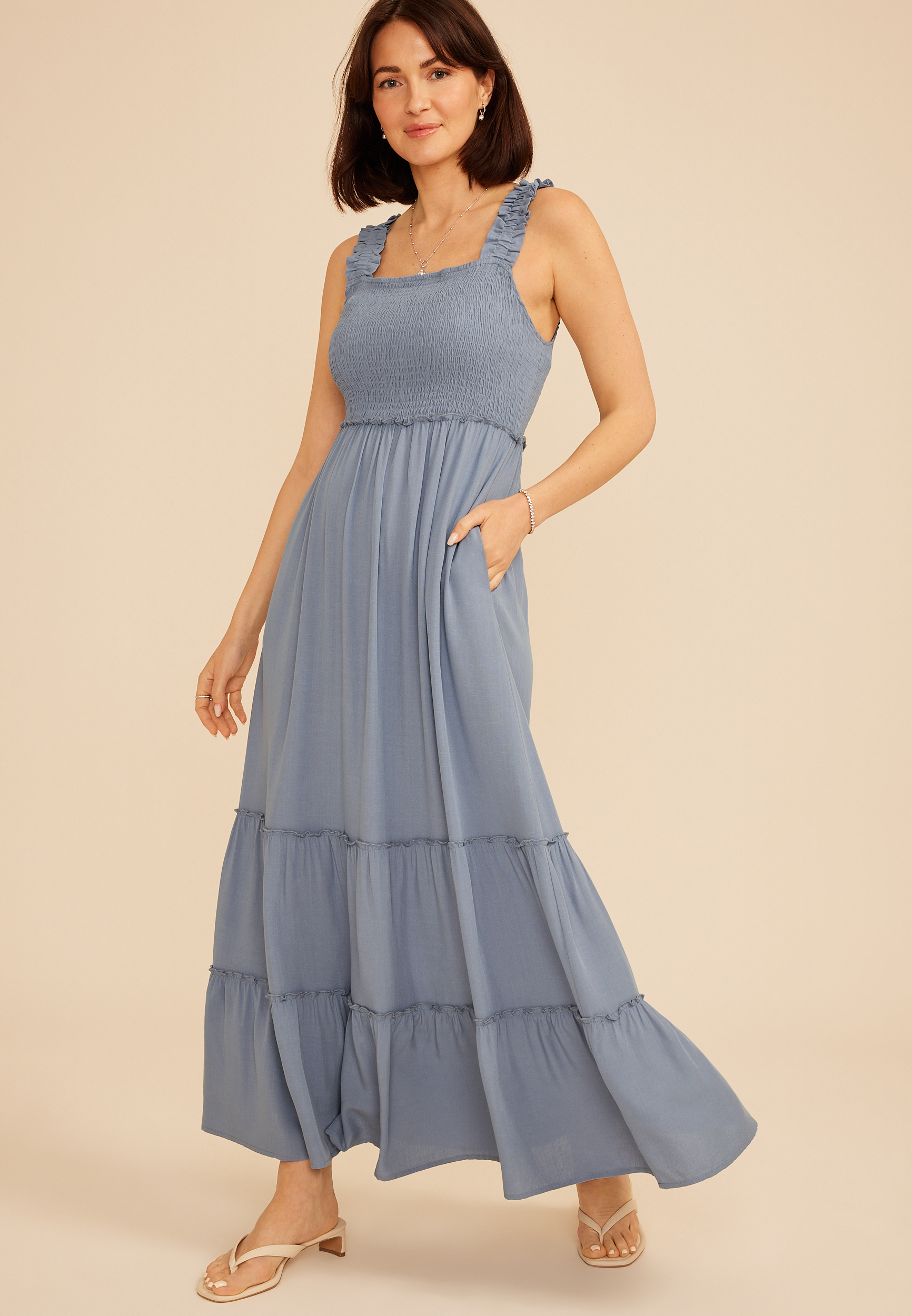 Bare Smocked Bodice Tiered Maxi Dress, C9676, large