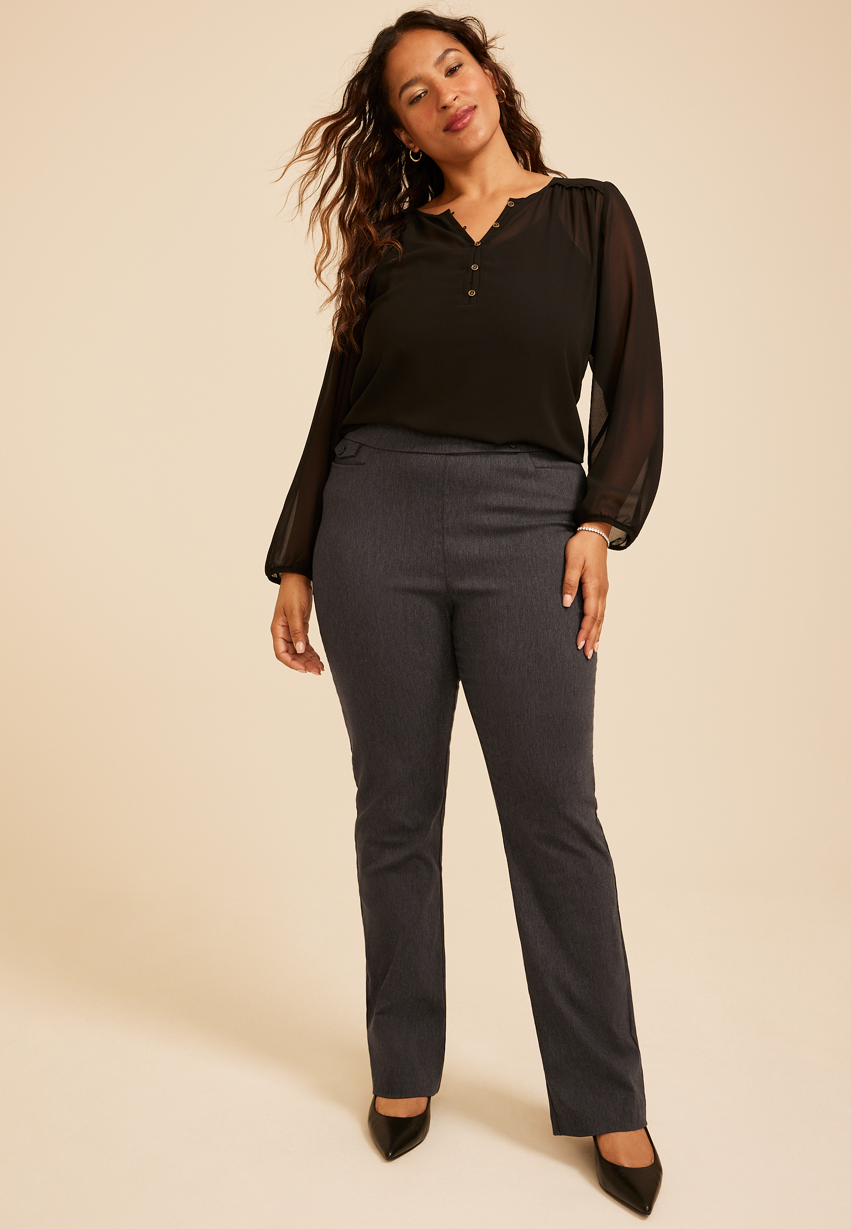 Plus Size High Rise Tab Pocket Bengaline Bootcut Pant, C3017, large