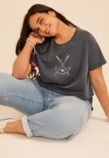 Plus Size Game Day Embroidered Hockey Classic Fit Graphic Tee, C106, small