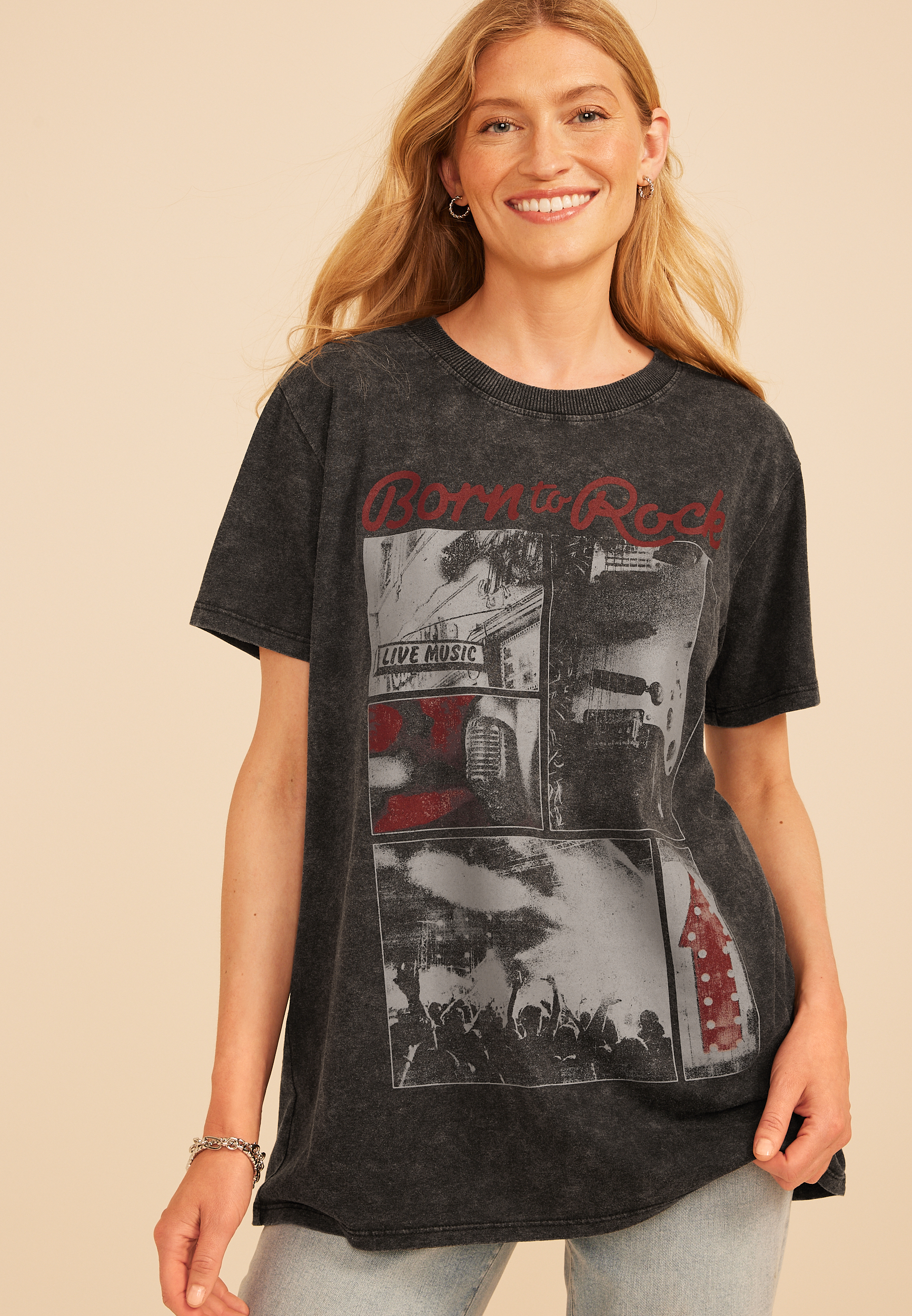 Born To Rock Oversized Fit Graphic Tee, C106, large