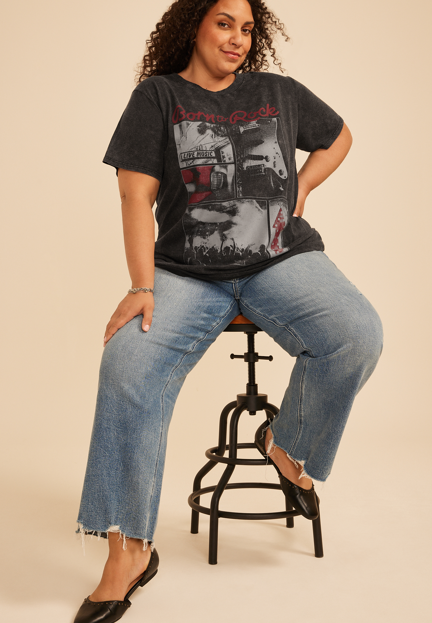 Plus Size Born To Rock Oversized Fit Graphic Tee, C106, large