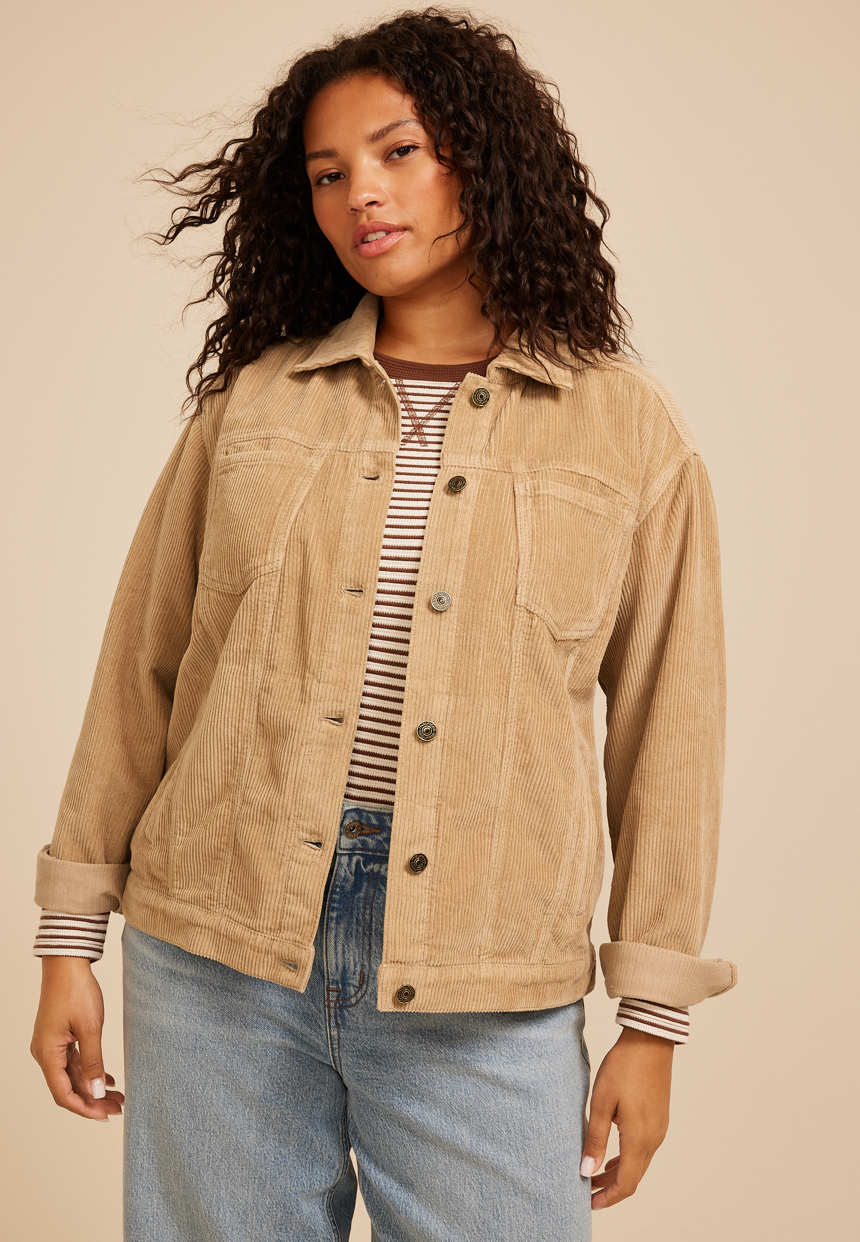 Plus Size Corduroy Trucker Jacket, C210, large