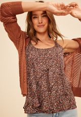 Ditsy Floral Asymmetrical Layered Tank Top, C1635, small