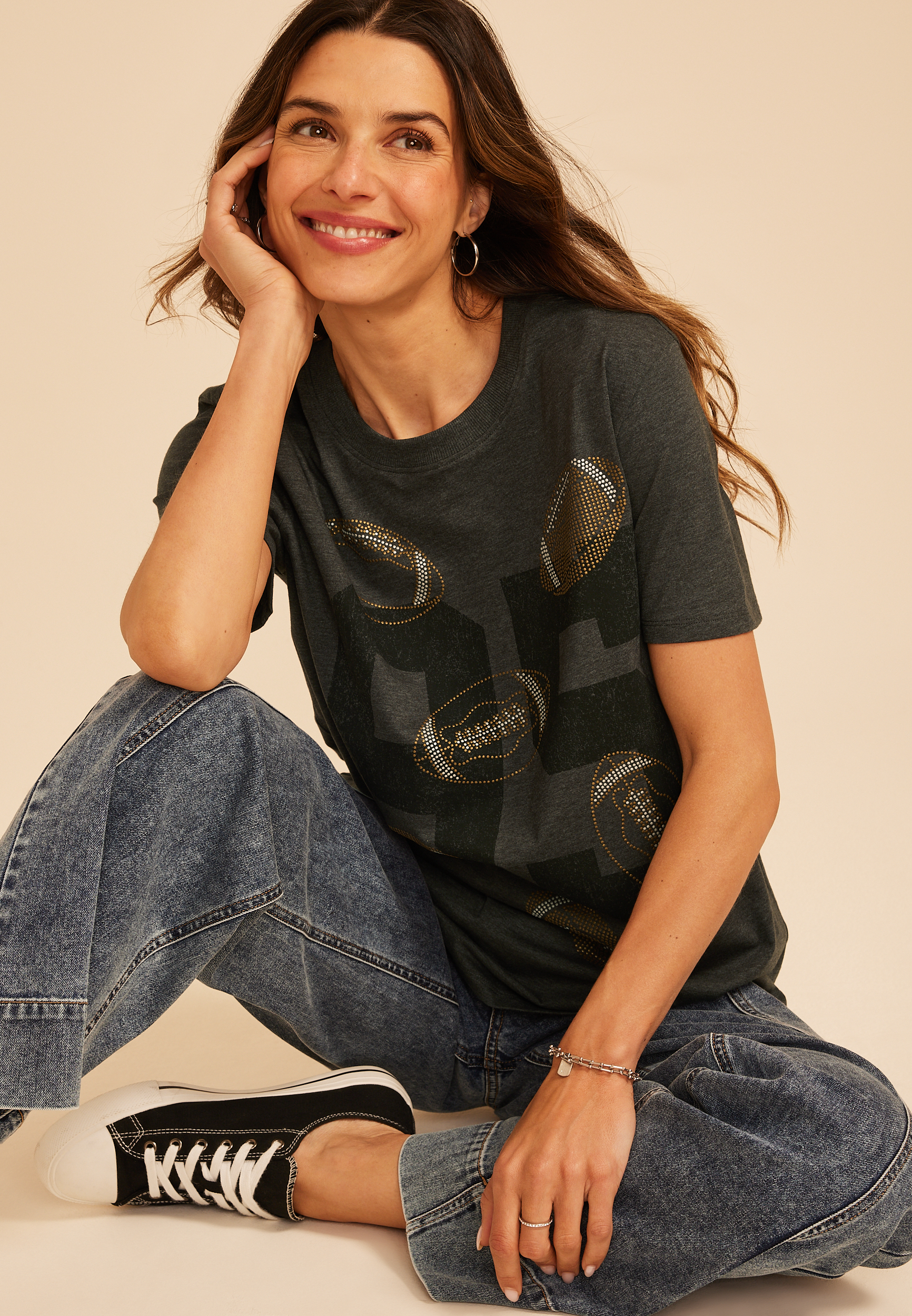 Football Rhinestone Oversized Fit Graphic Tee