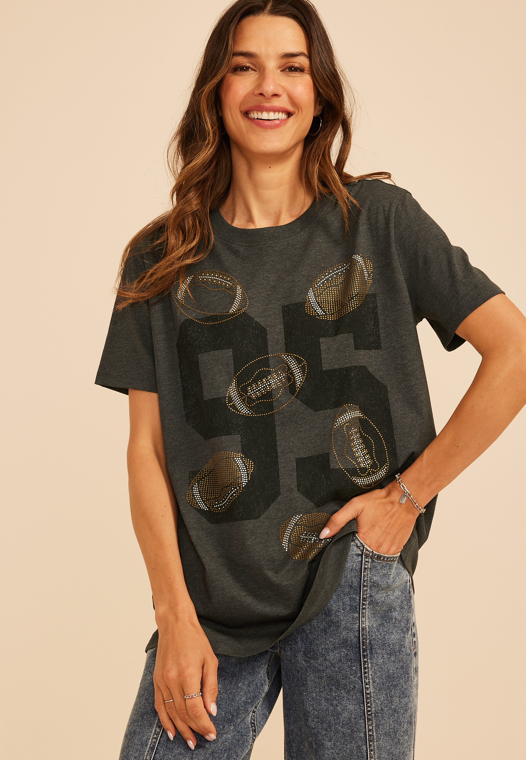 Football Oversized Fit Graphic Tee, C106, large