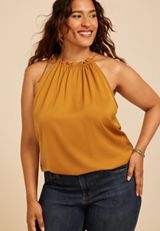 Plus Size Shoulder Tie Halter Tank Top, C3889, small