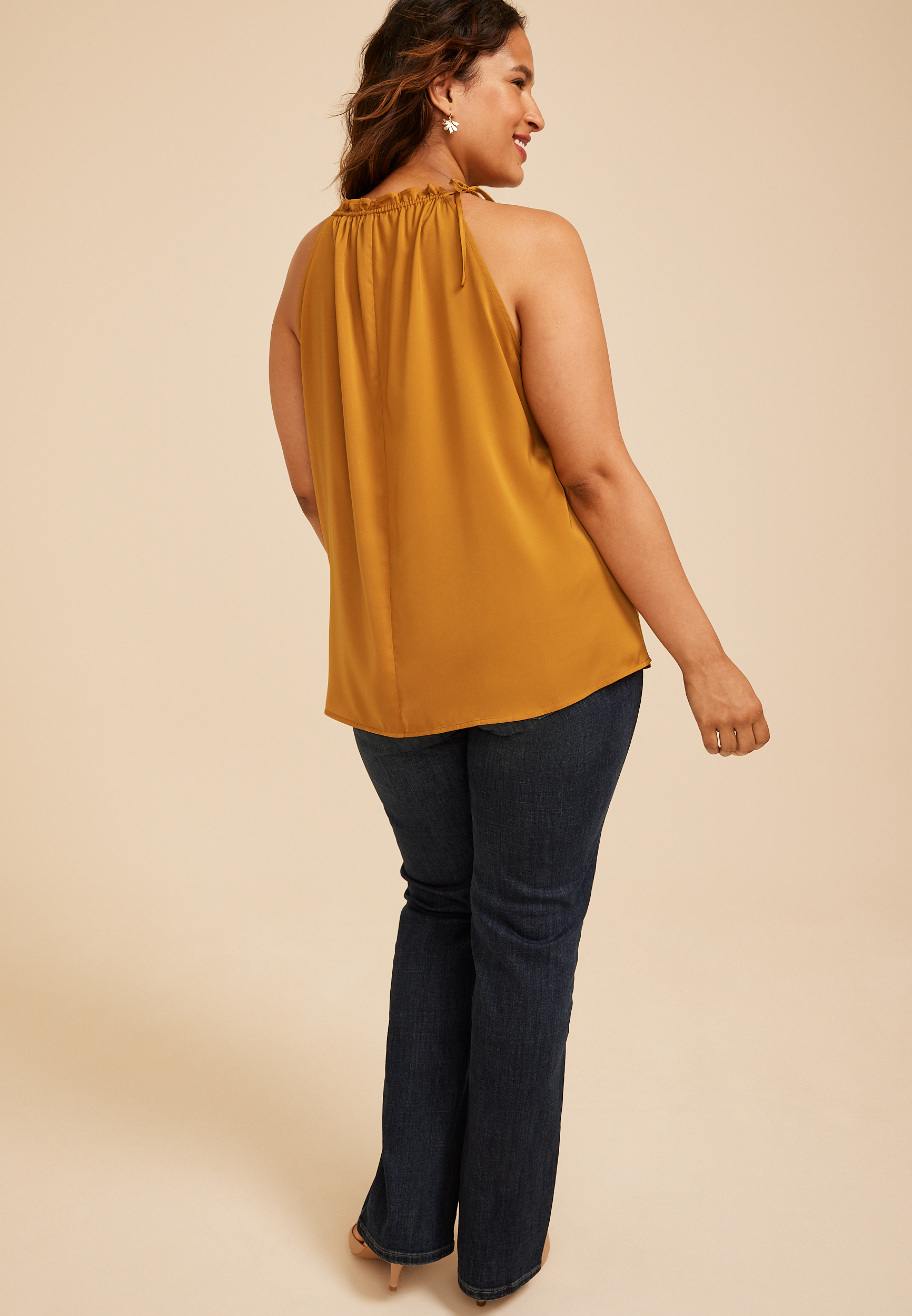 Plus Size Shoulder Tie Halter Tank Top, C3889, large