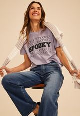 Spooky Bat Print Vintage Fit Graphic Tee, LAVENDER GRAY, small