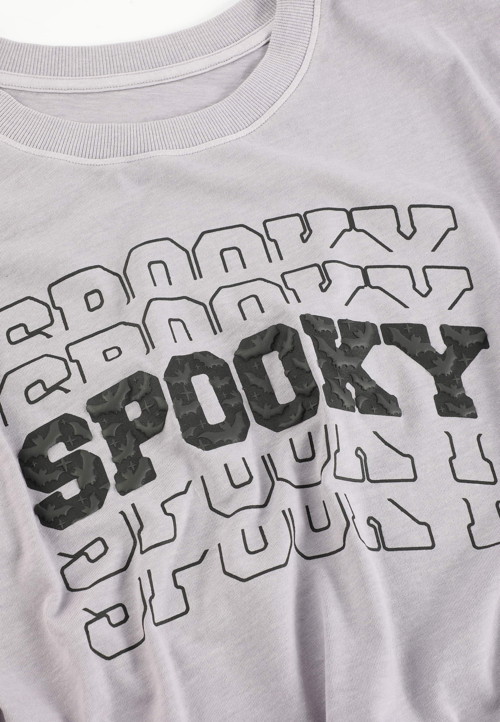 Spooky Bat Print Vintage Fit Graphic Tee, LAVENDER GRAY, large