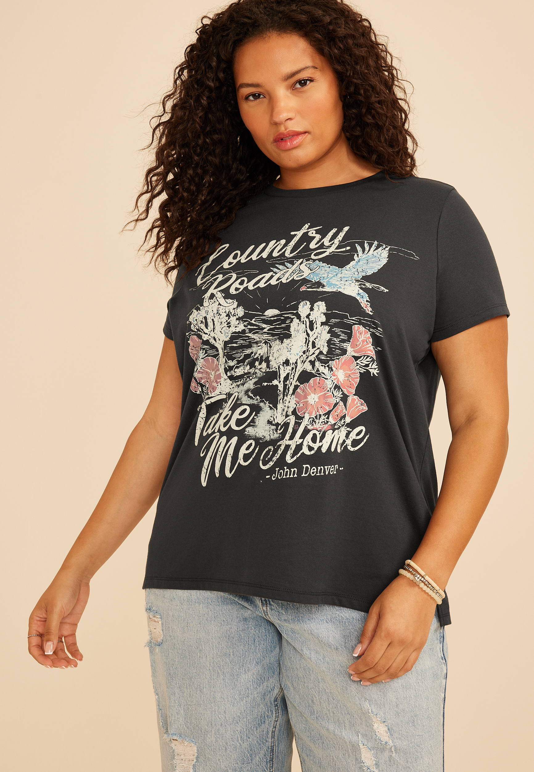 Plus Size Country Roads Take Me Home Classic Fit Graphic Tee, C1876, large