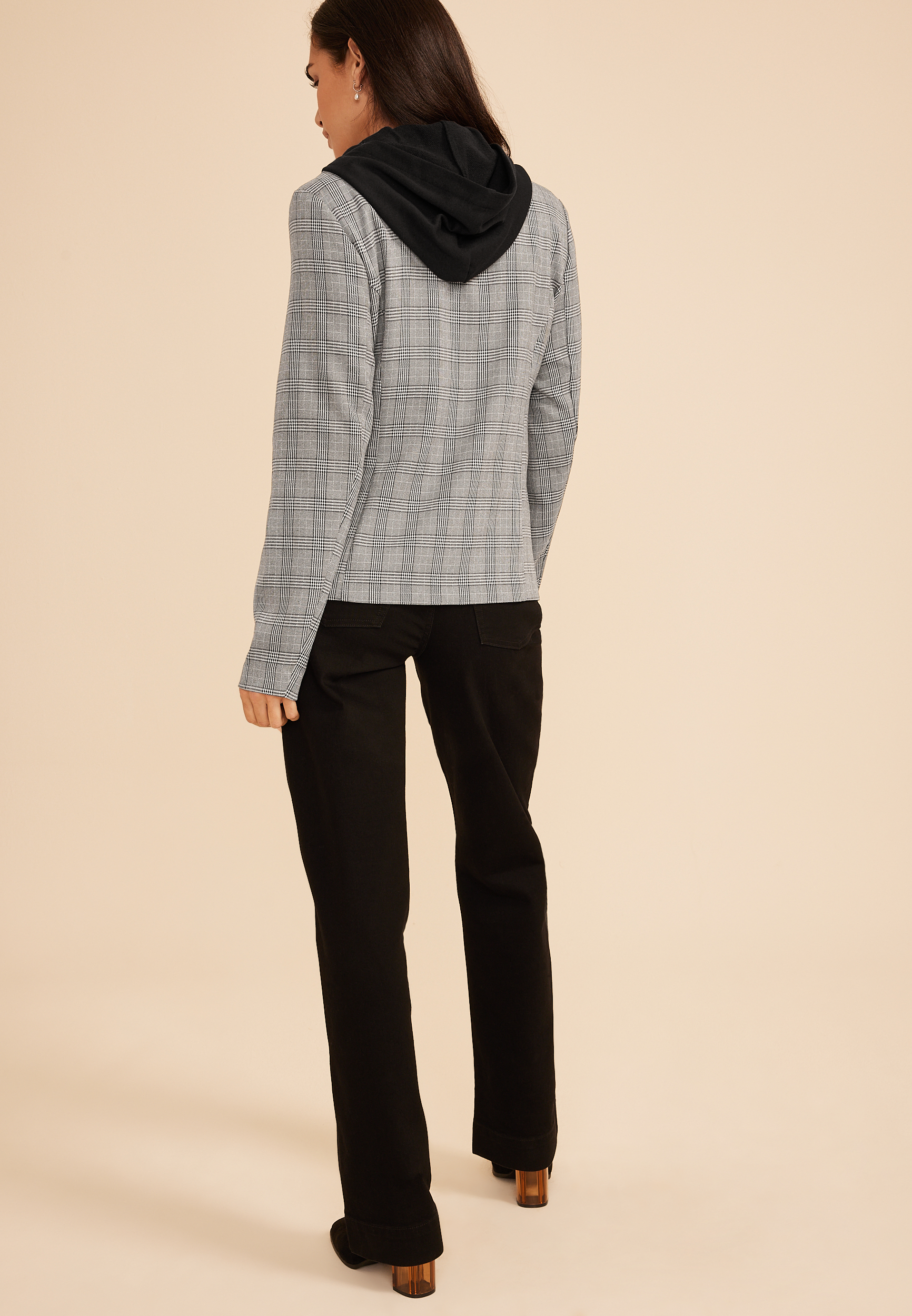 Plaid Hooded Twofer Blazer, C1756, large