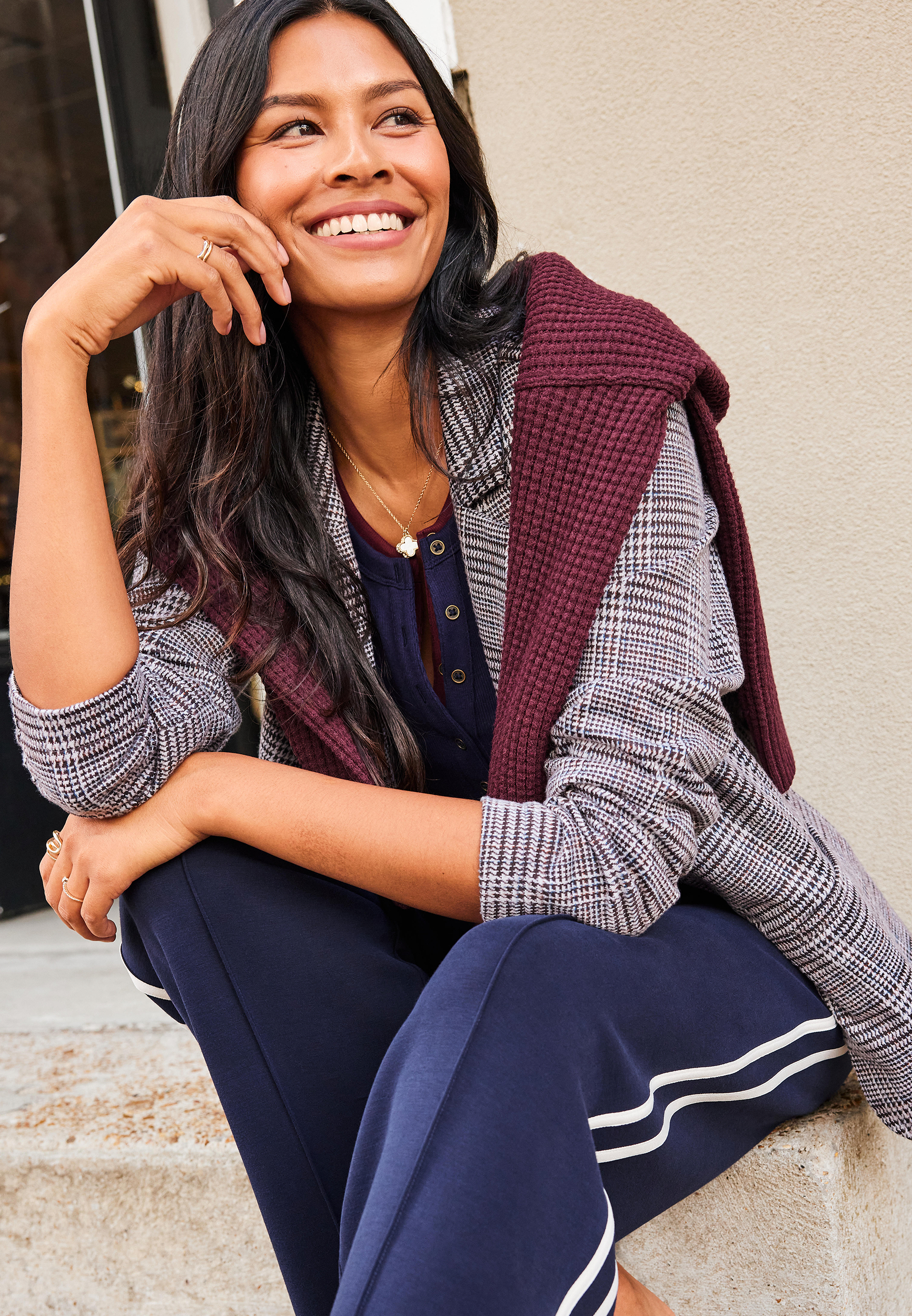 Plaid Hooded Twofer Blazer, C1756, large