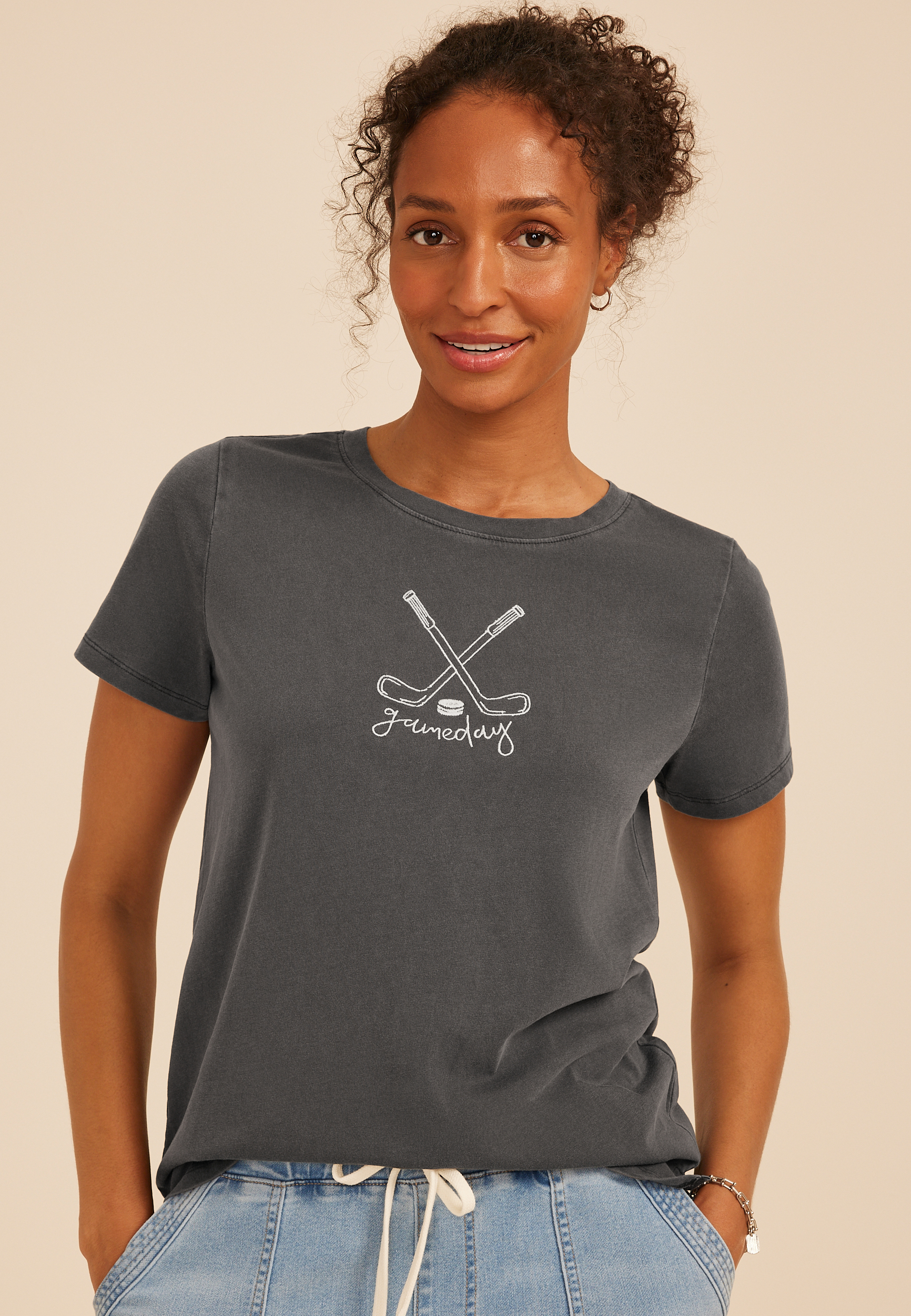 Game Day Embroidered Hockey Classic Fit Graphic Tee, C106, large