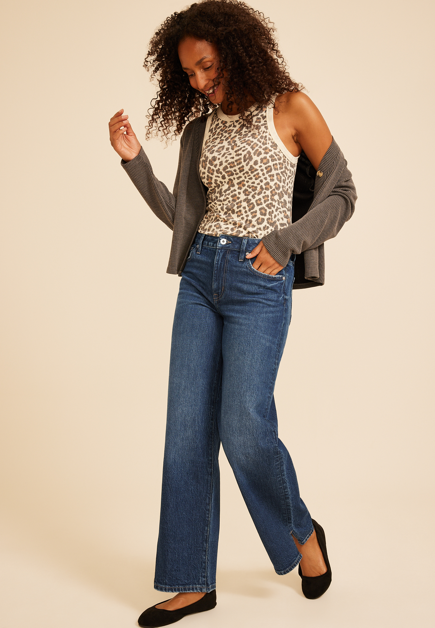 edgely™ High Rise Adjustable Waist Wide Leg Jean, C258, large