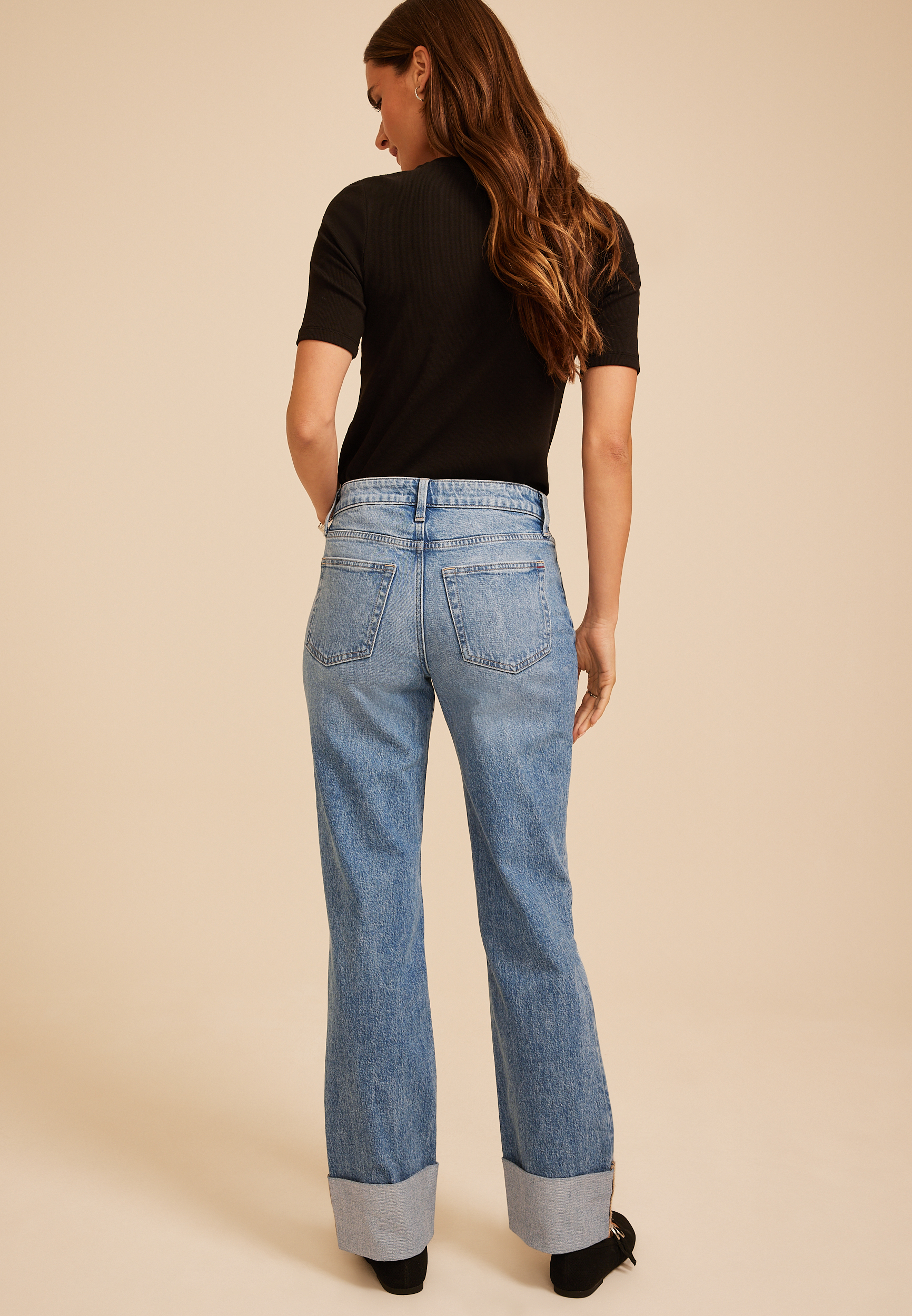 edgely™ High Rise Ripped Cuff Hem Relaxed Straight Jean, C3337, large