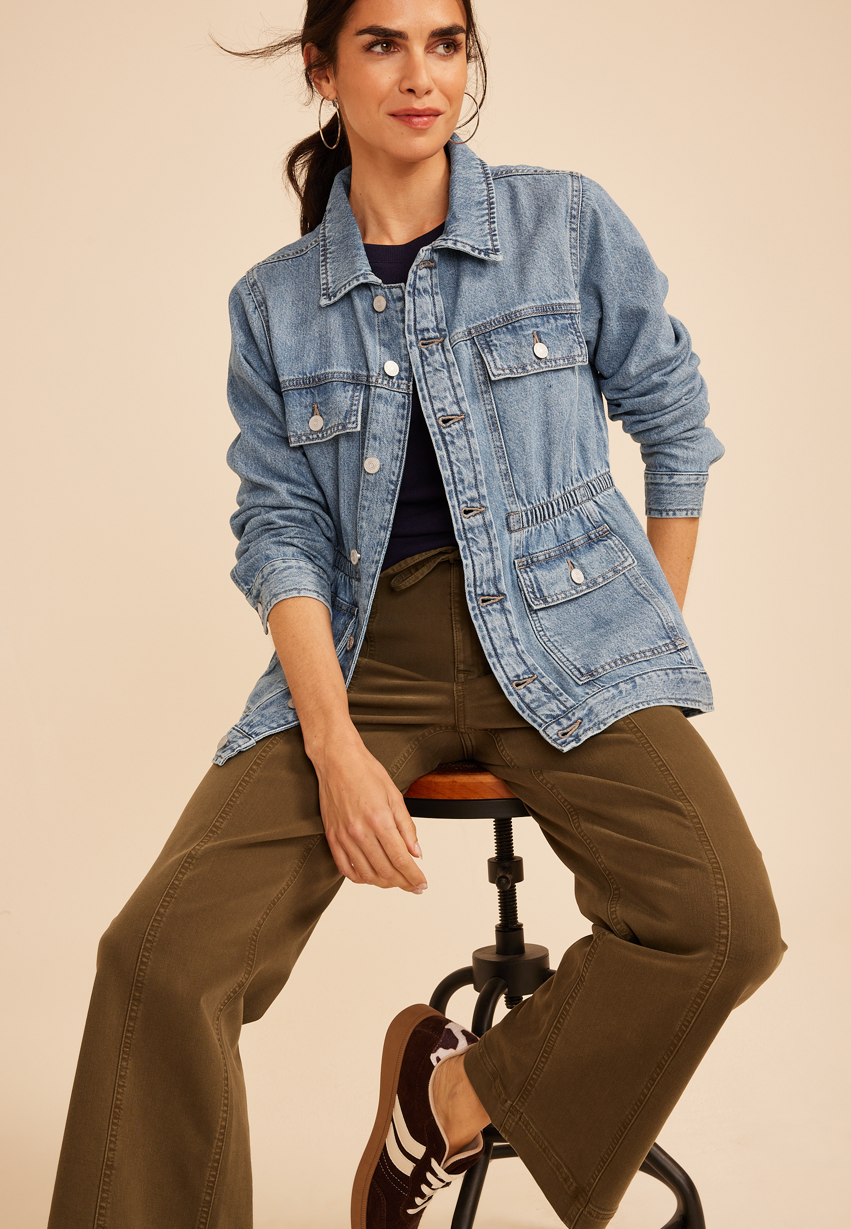 Cinch Waist Denim Jacket, C3337, large