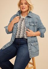 Plus Size Cinch Waist Denim Jacket, C3337, small