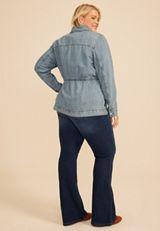Plus Size Cinch Waist Denim Jacket, C3337, small