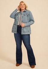 Plus Size Cinch Waist Denim Jacket, C3337, small