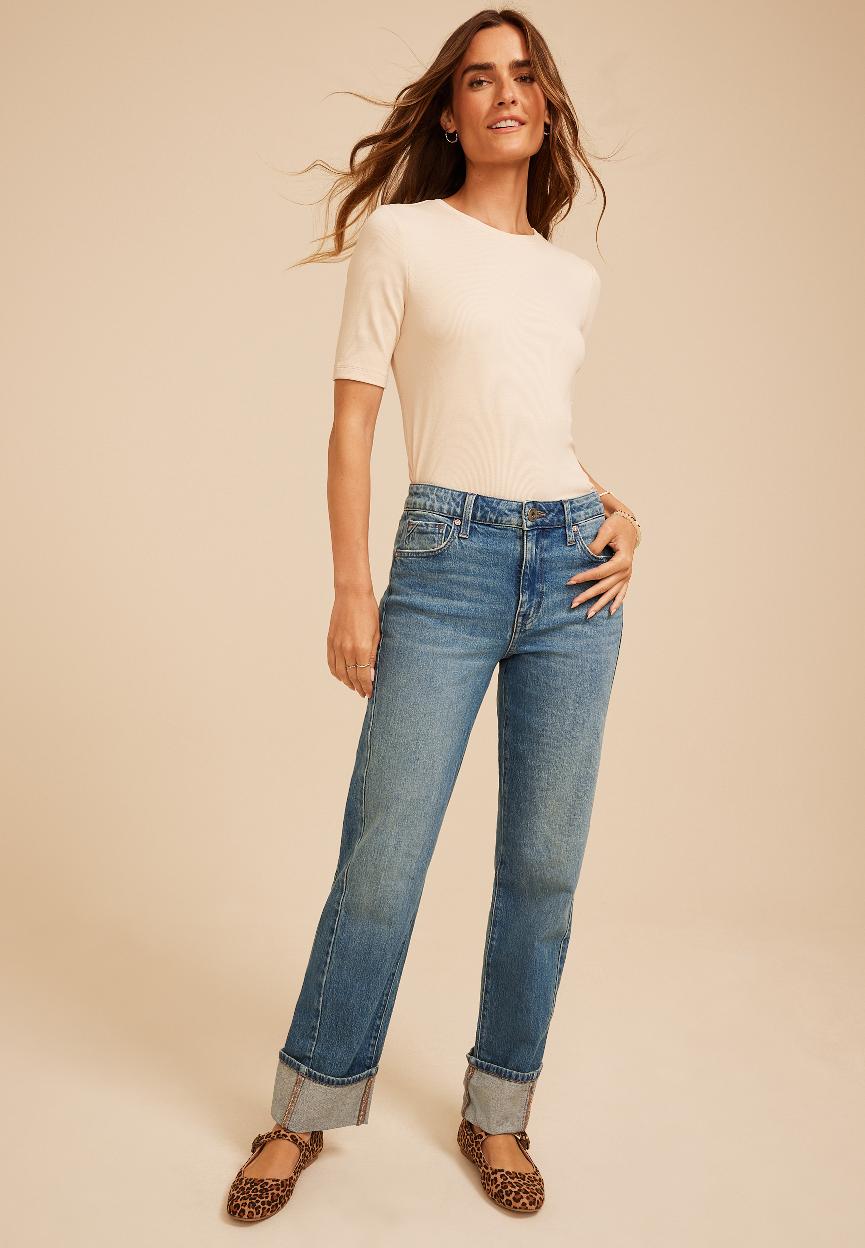 edgely™ High Rise Tinted Cuff Hem Relaxed Straight Jean, C3337, large