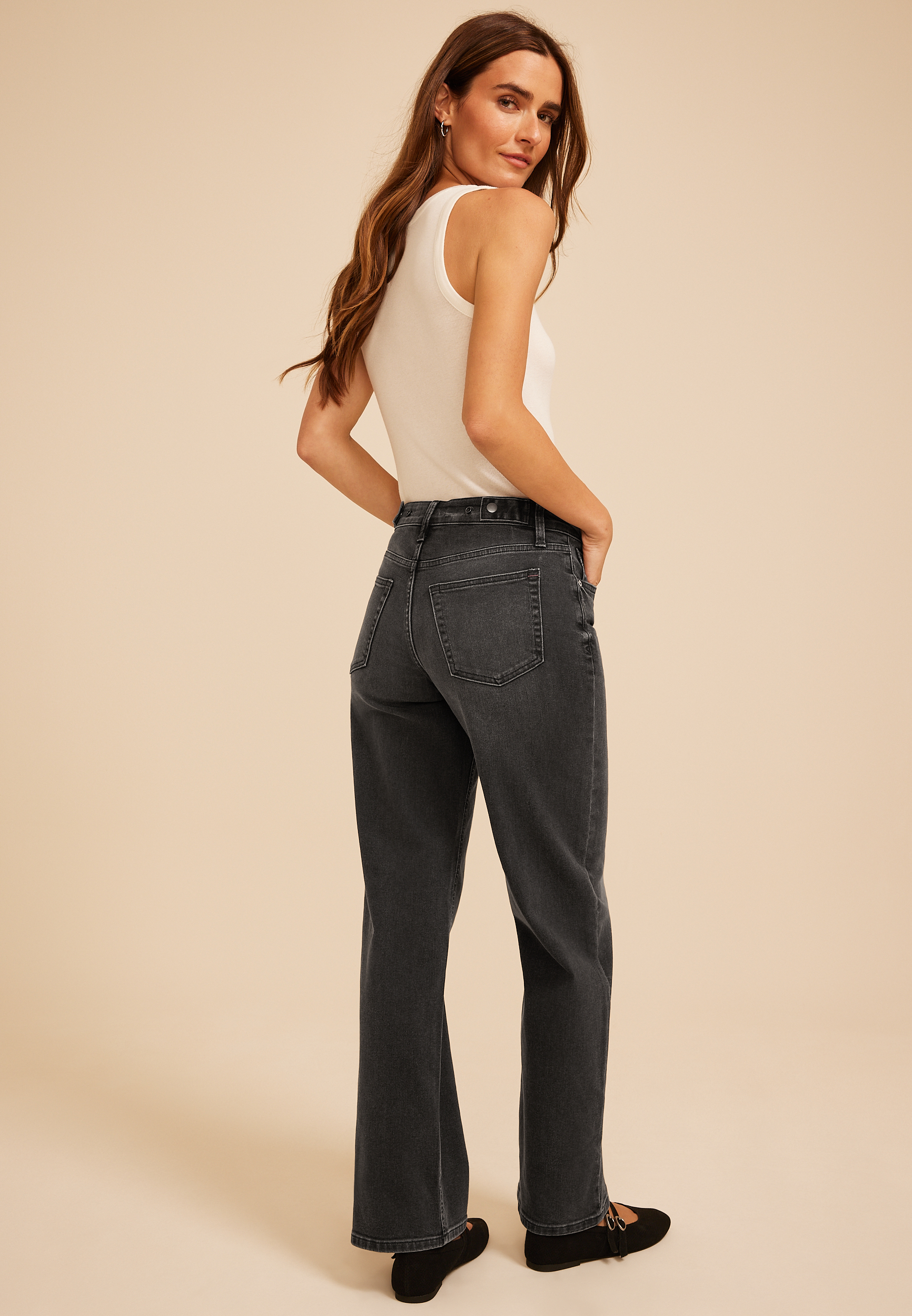 edgely™ High Rise Adjustable Waist Black Wide Leg Jean, BLACK, large