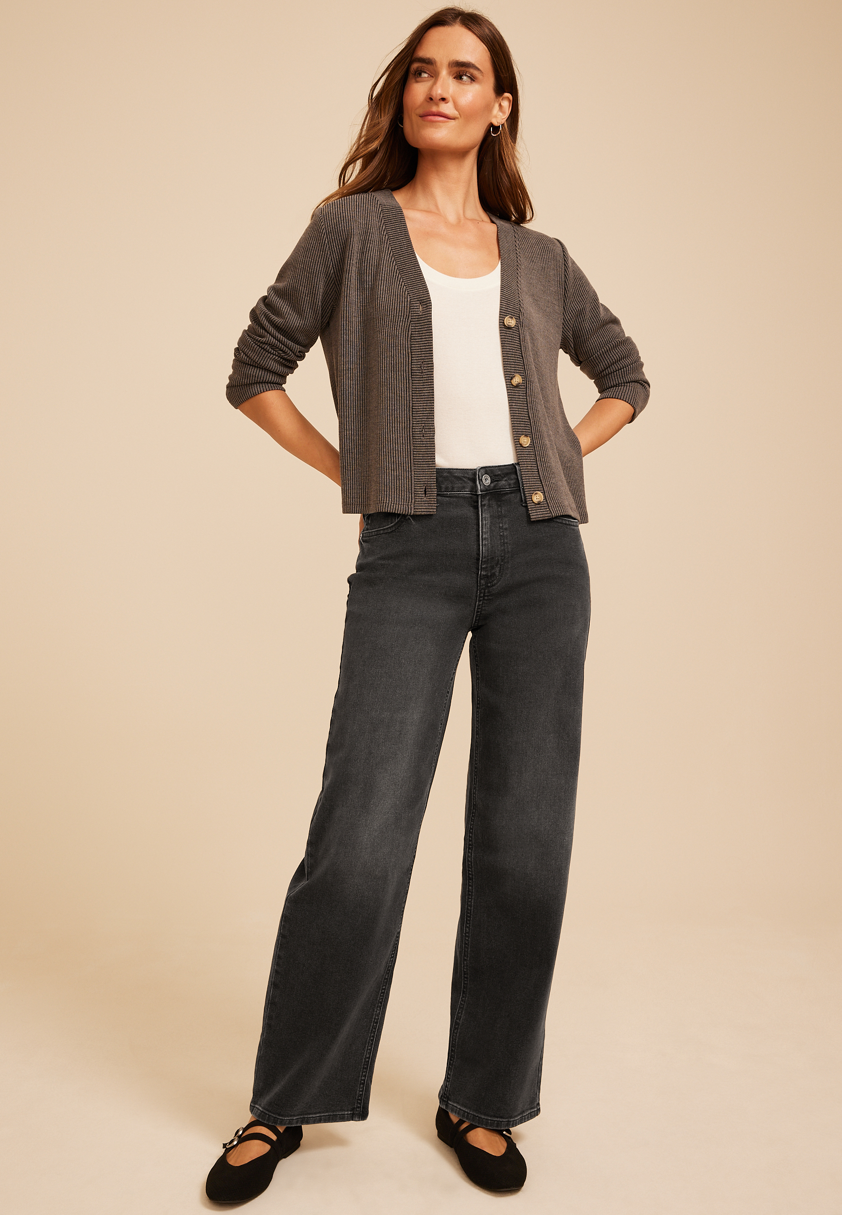 edgely™ High Rise Adjustable Waist Black Wide Leg Jean, BLACK, large
