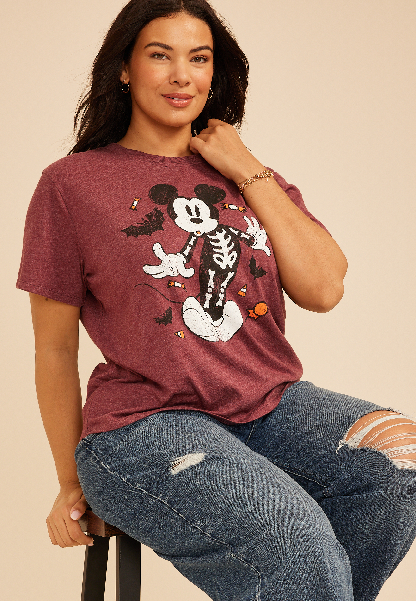 Plus Size Mickey Mouse Skeleton Vintage Fit Graphic Tee, C5221, large