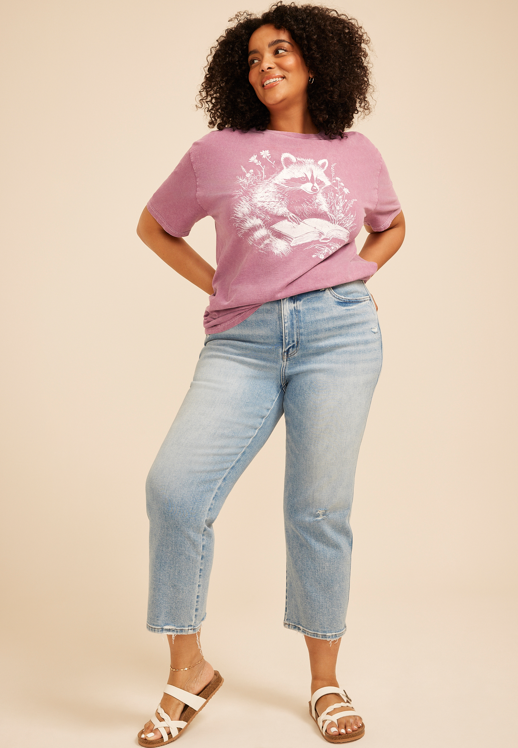 Plus Size Reading Racoon Standard Fit Graphic Tee