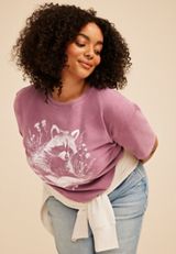 Plus Size Reading Racoon Standard Fit Graphic Tee, C830, small