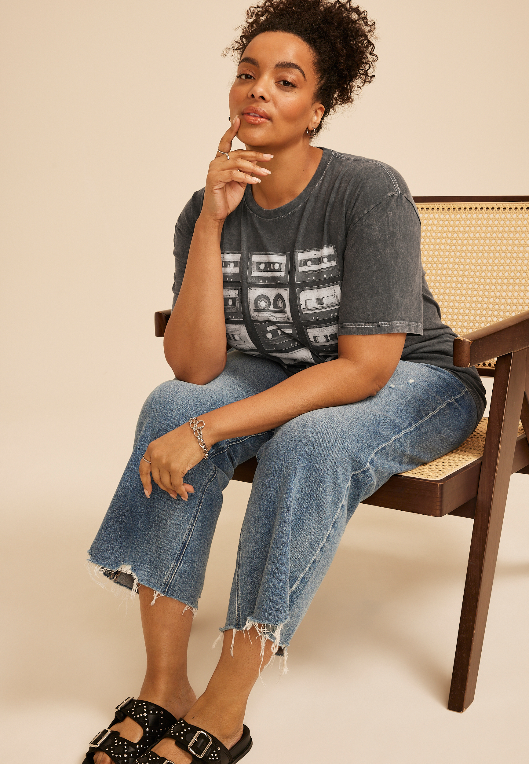 Plus Size Cassette Tape Standard Fit Graphic Tee, C106, large