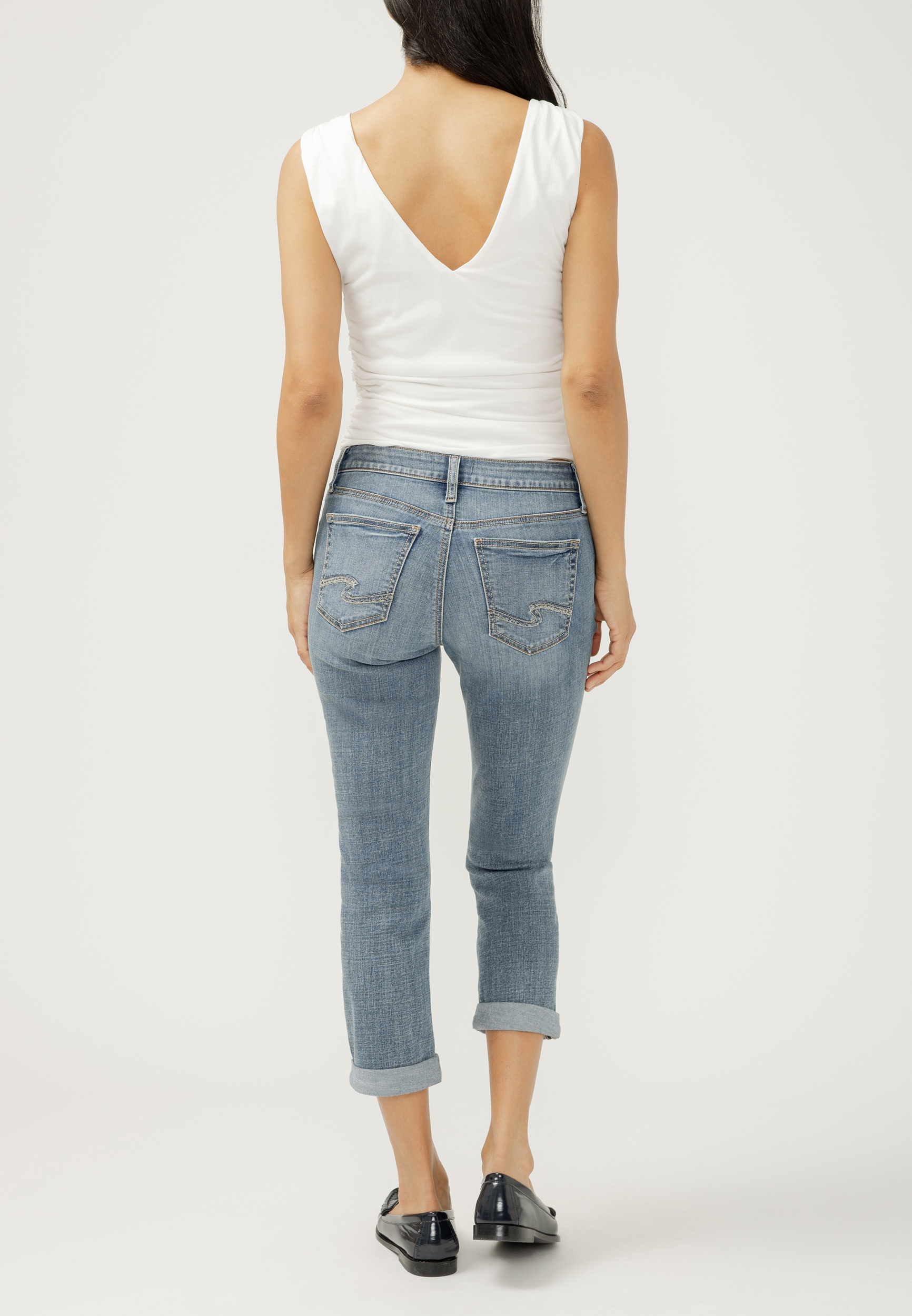 Silver Jeans Co.&reg; Elyse Curvy Mid Rise Rolled Hem Capri, C2806, large