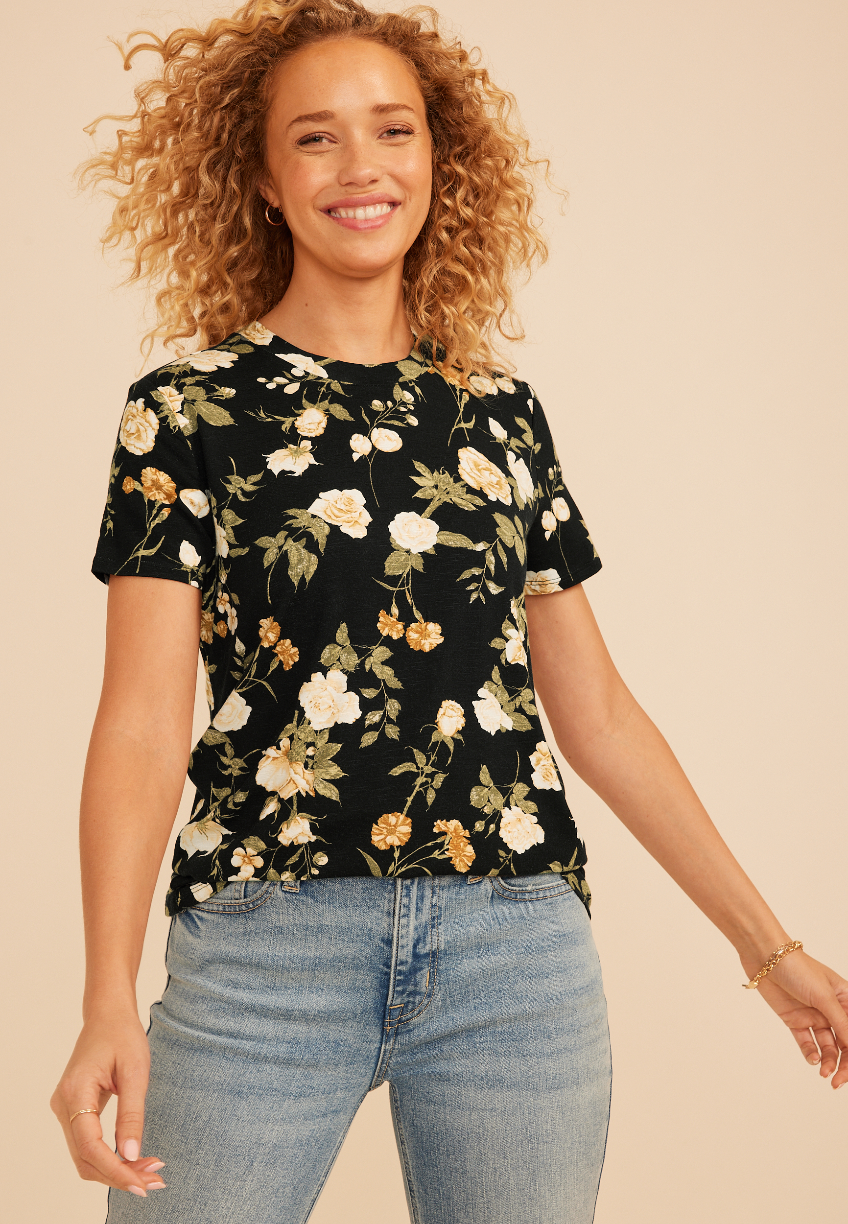 24/7 Kennedy Floral Crew Neck Tee, C1756, large