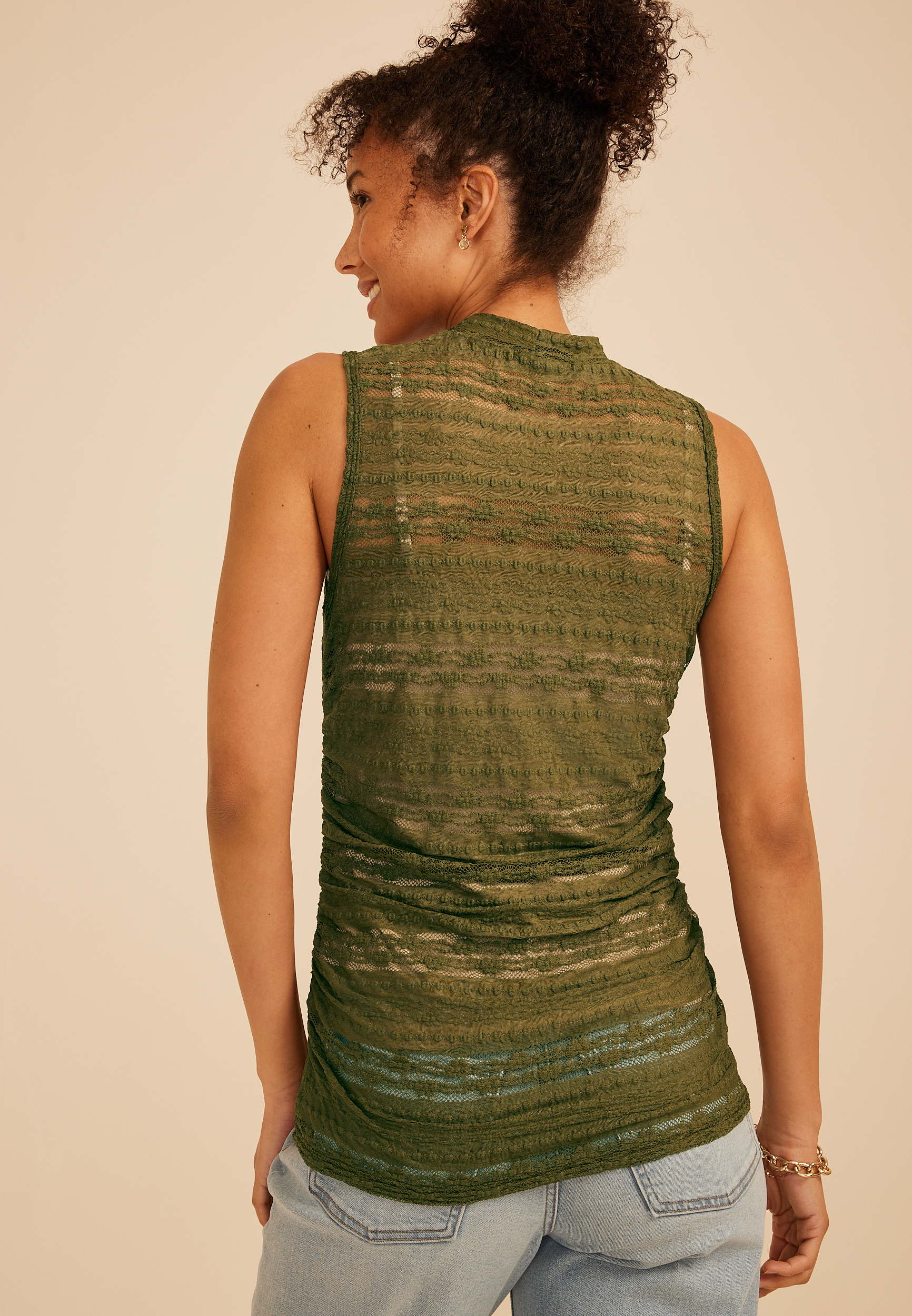 Sheer Lace Mock Neck Tank Top - thumbnail 2