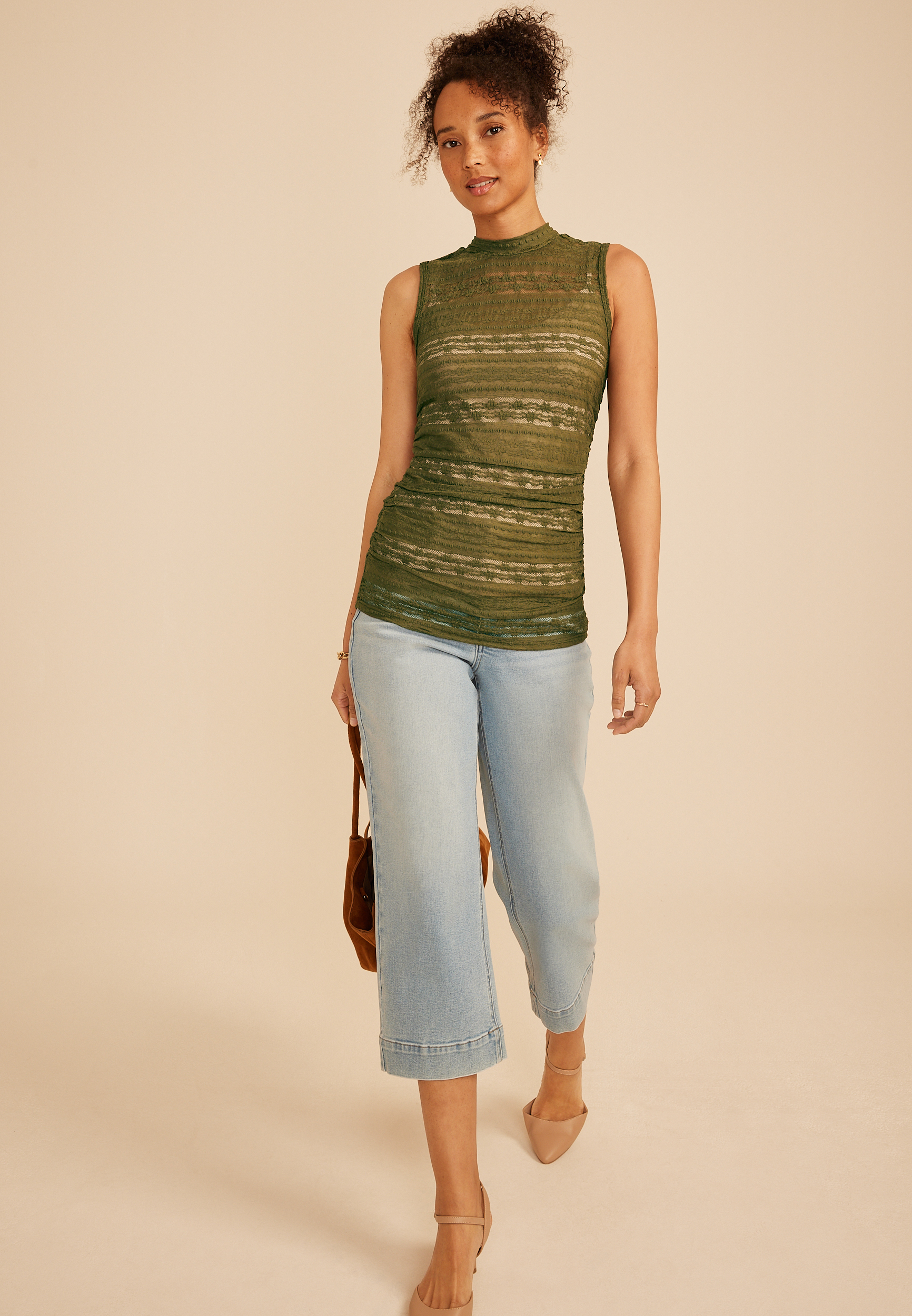 Sheer Lace Mock Neck Tank Top - thumbnail 3