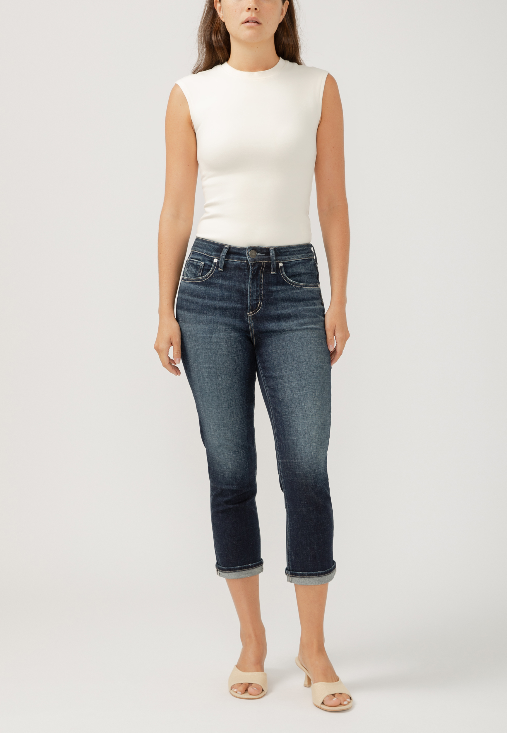 Silver Jeans Co.&reg; Avery Curvy High Rise Cuffed Hem Capri