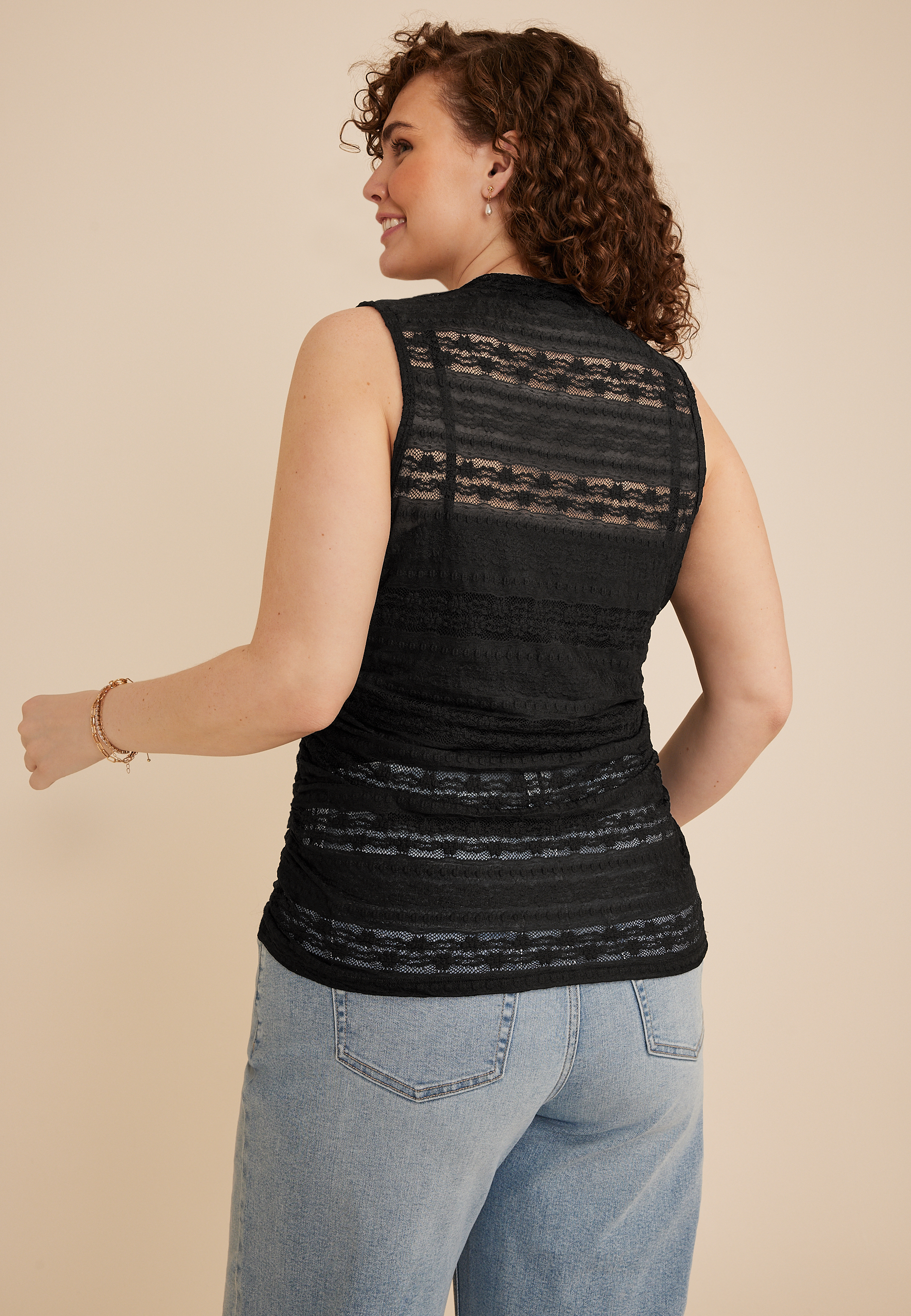 Plus Size Sheer Lace Mock Neck Tank Top, C106, large