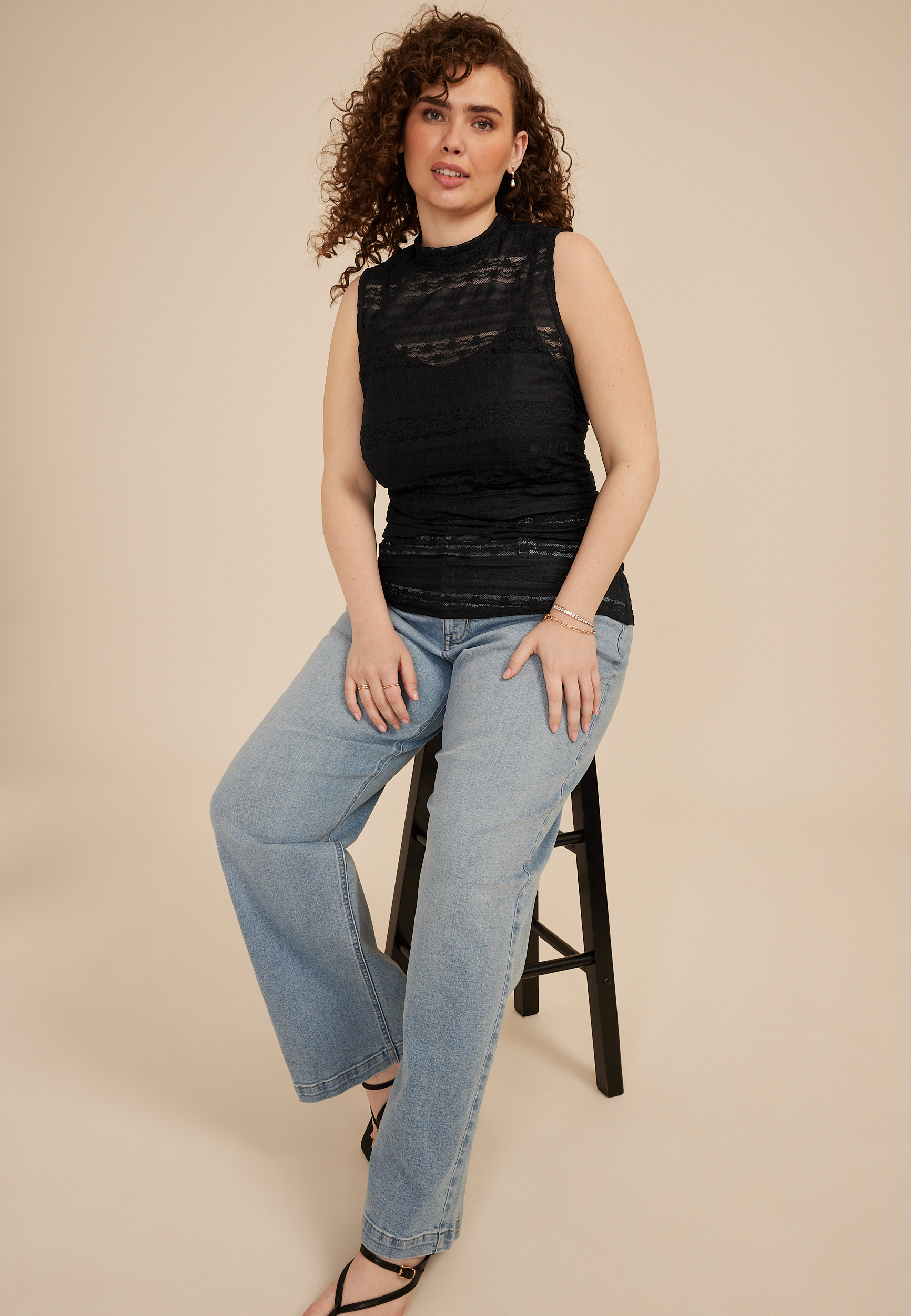 Plus Size Sheer Lace Mock Neck Tank Top, C106, large