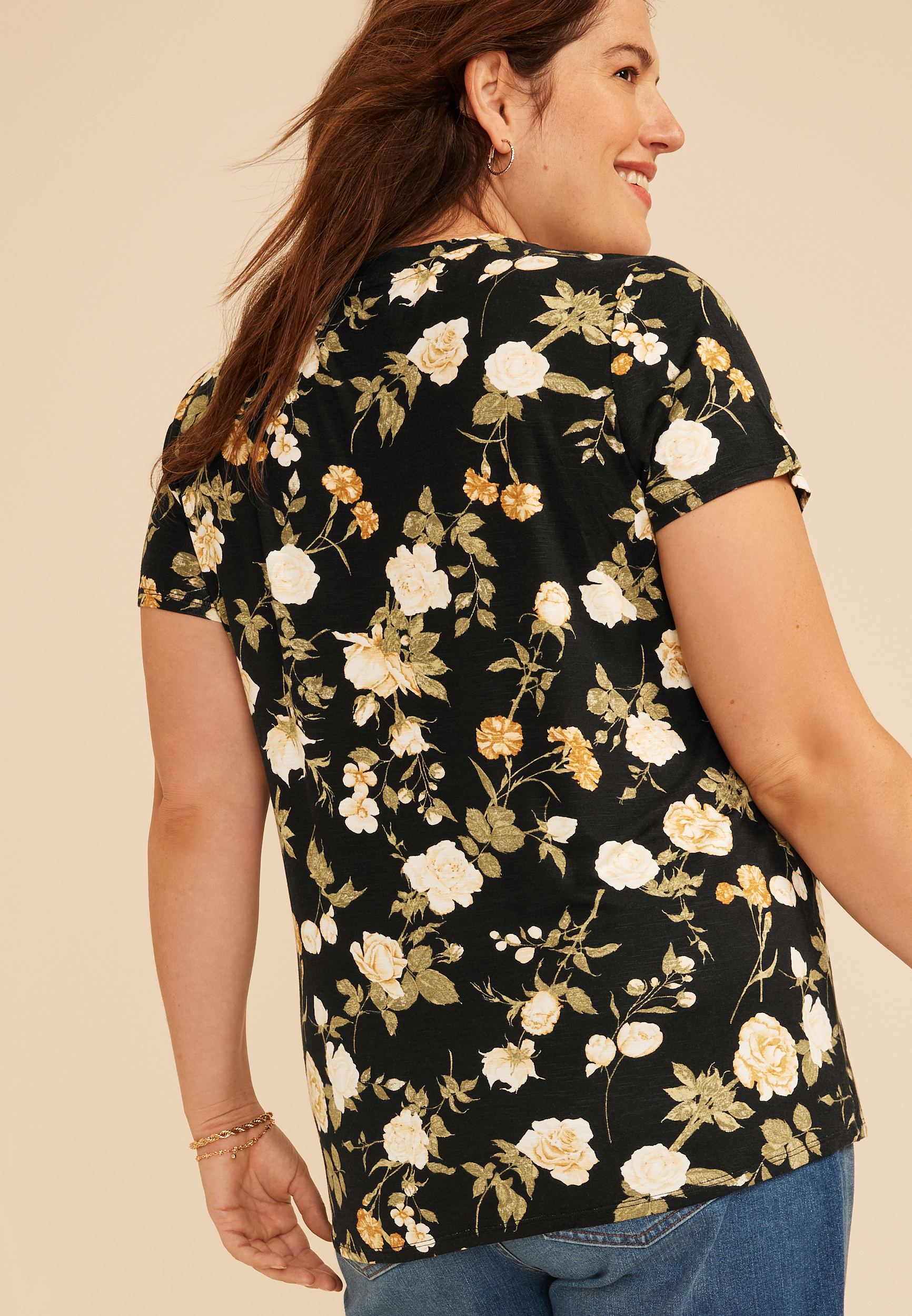 Plus Size 24/7 Kennedy Floral Crew Neck Tee, C1756, large