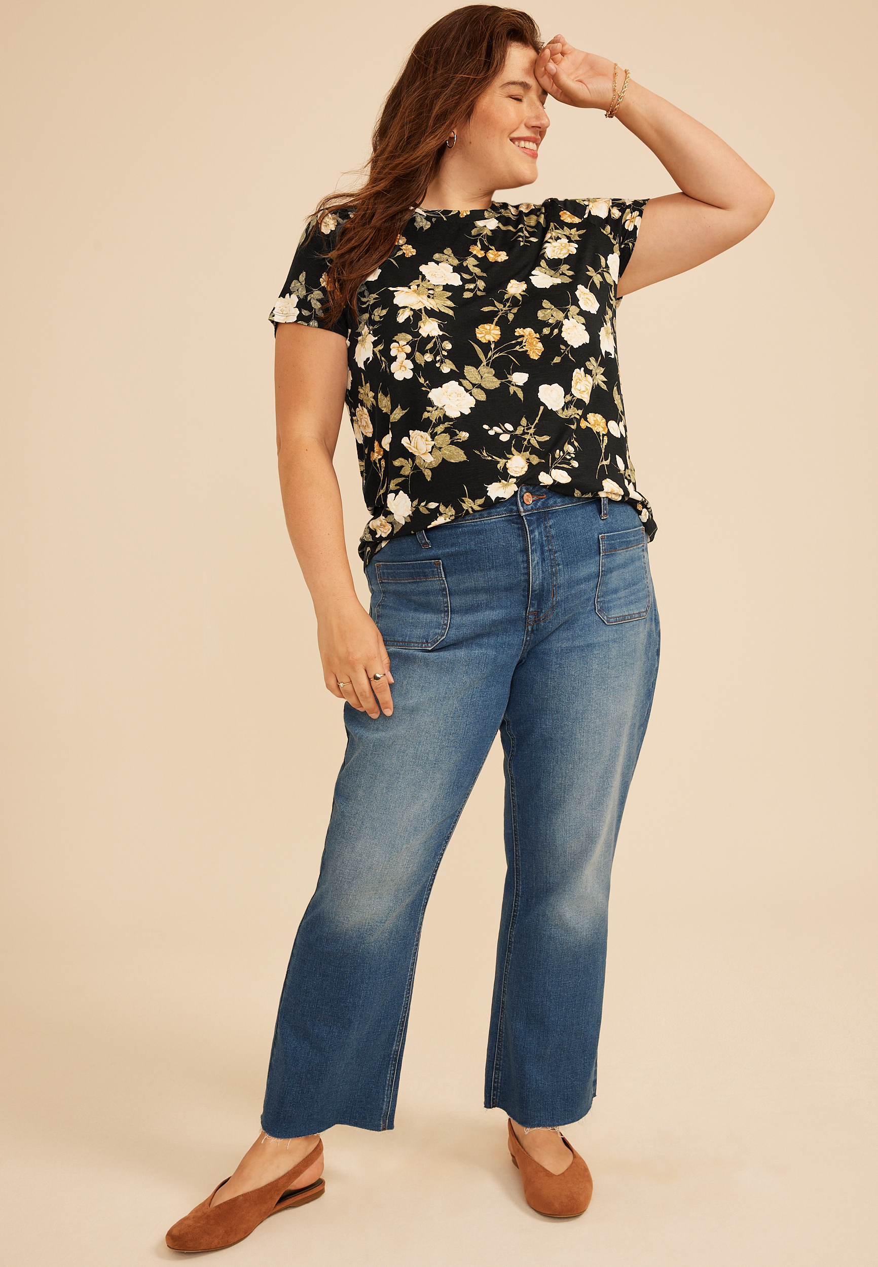 Plus Size 24/7 Kennedy Floral Crew Neck Tee, C1756, large