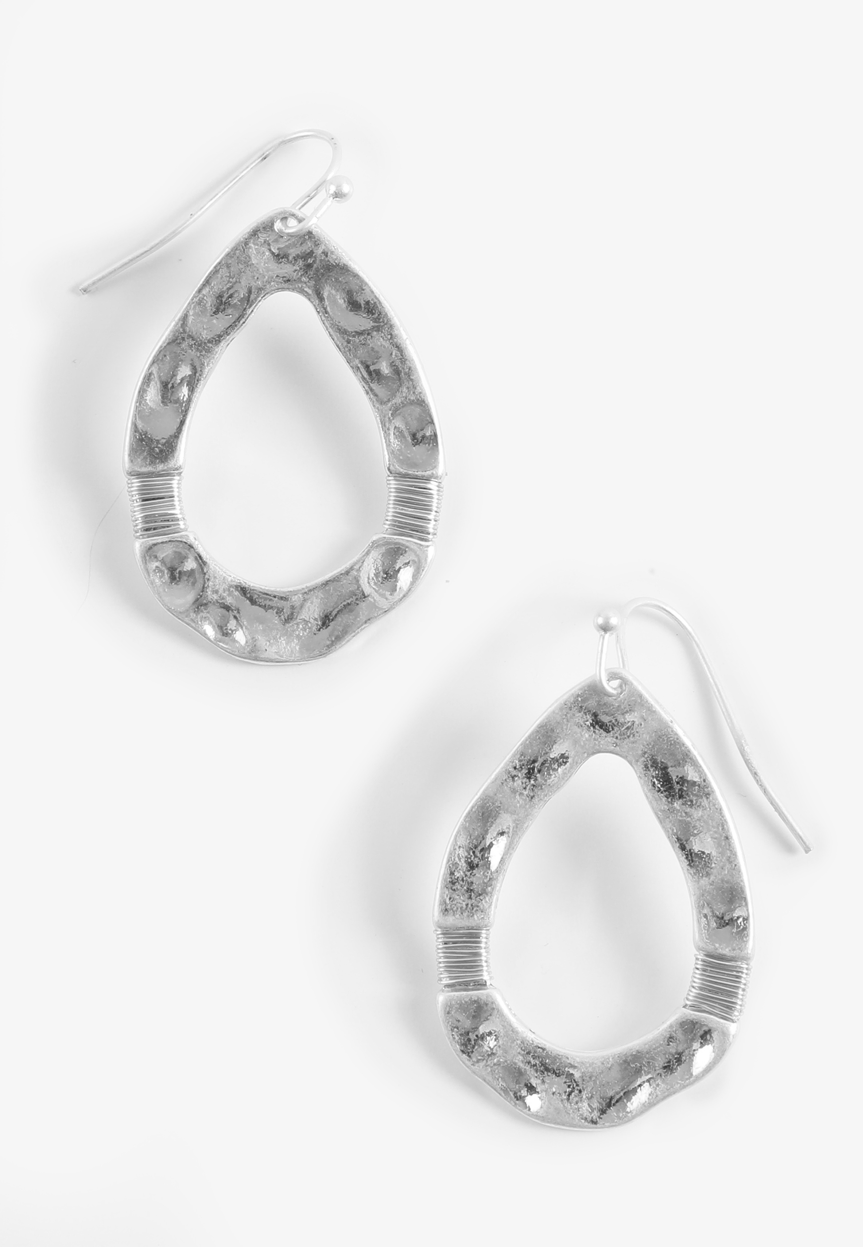 Silver Hammered Open Teardrop Earrings