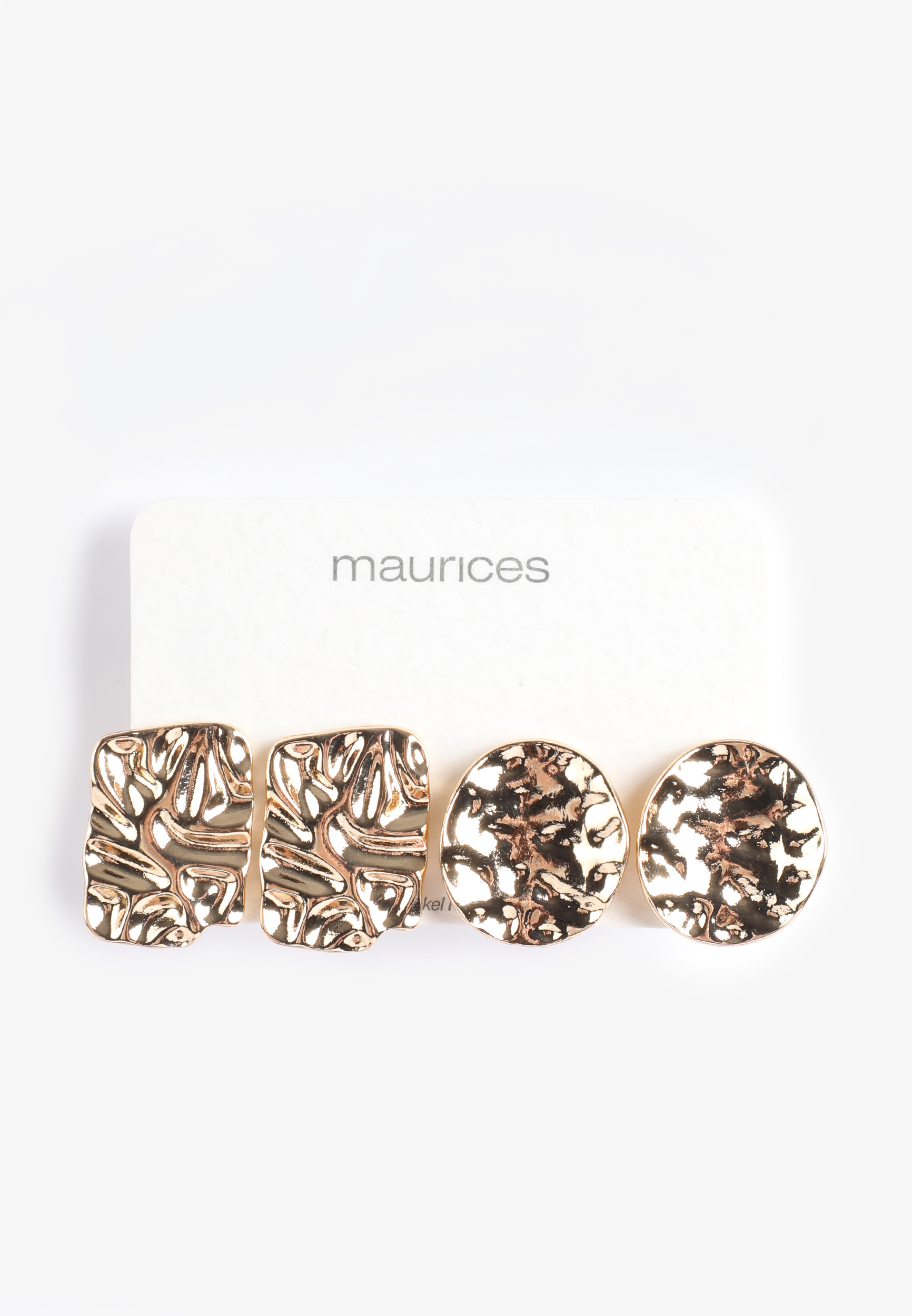 Gold Hammered Stud Earring Set