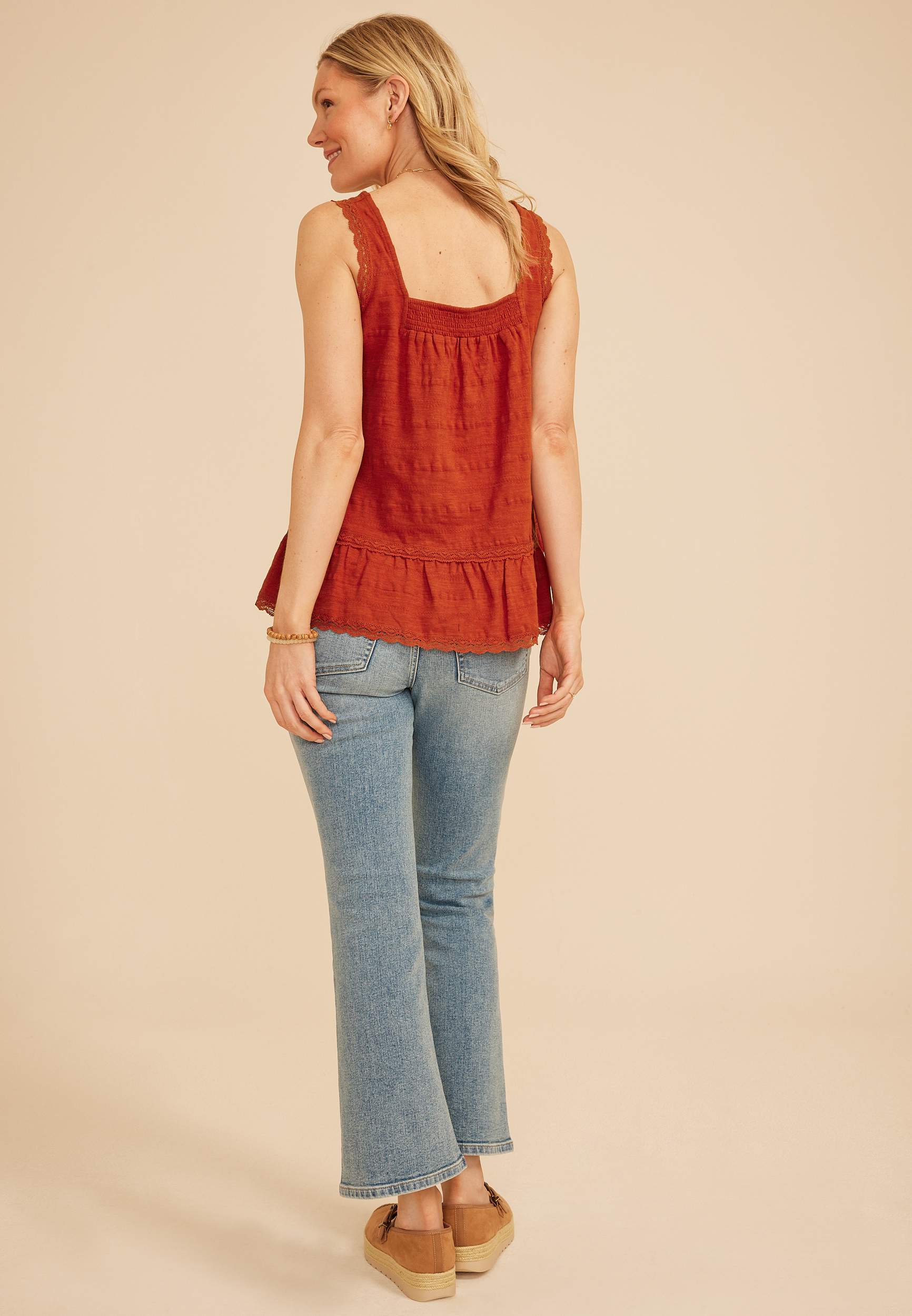 Textured Lace Trim Swing Tank Top - thumbnail 5