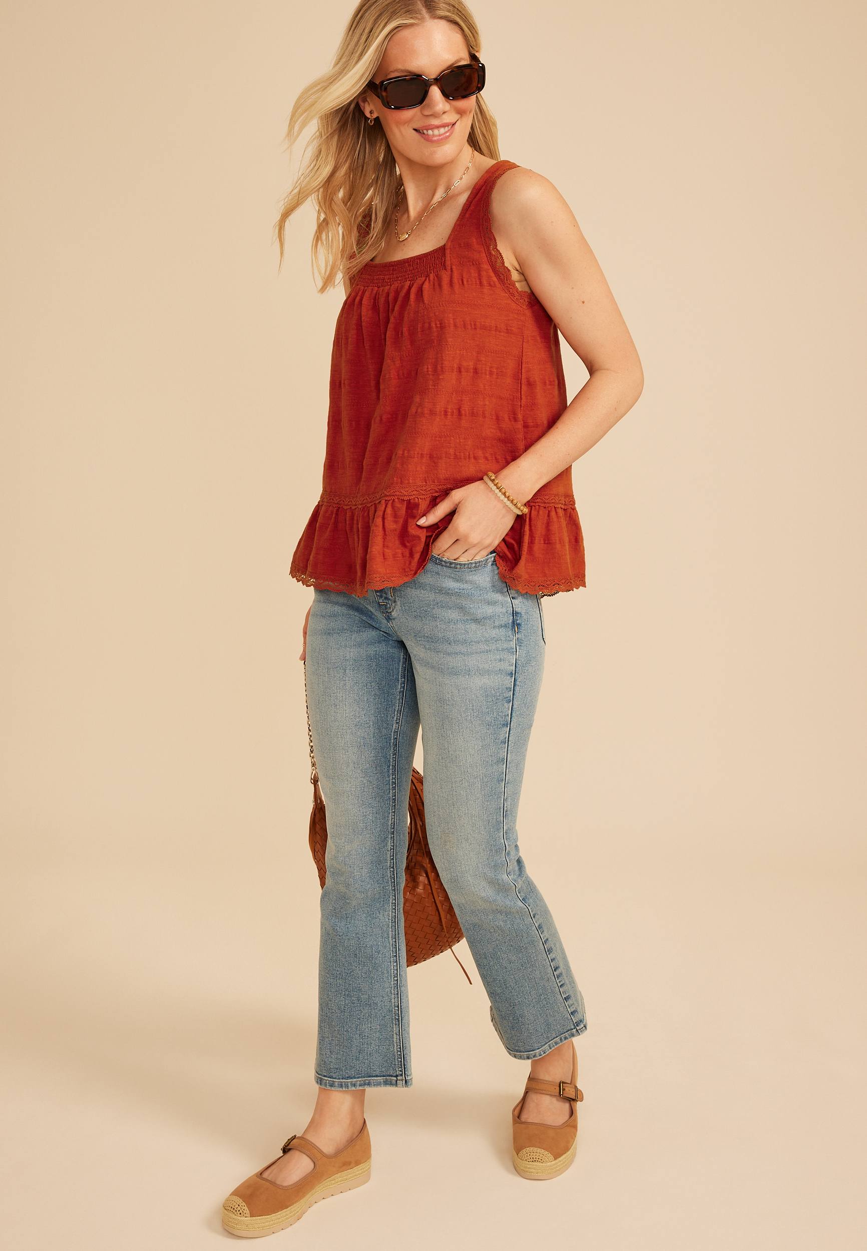 Textured Lace Trim Swing Tank Top - thumbnail 6