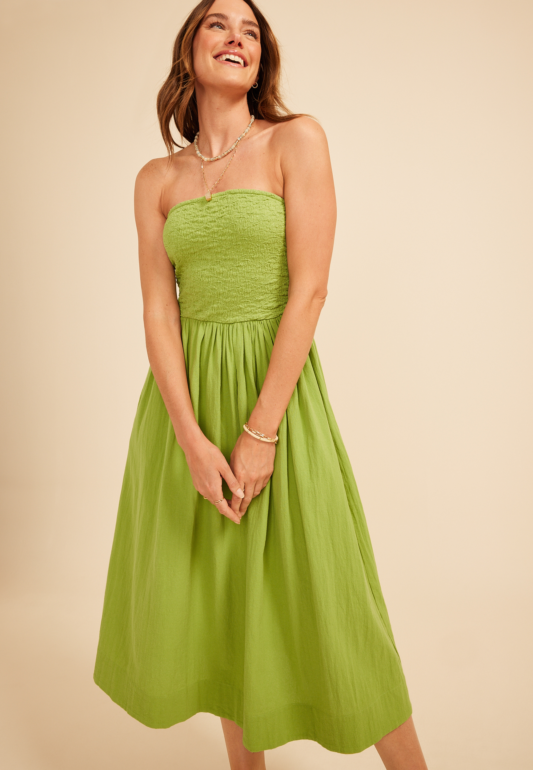 Band Of The Free Textured Smocked Strapless Midi Dress