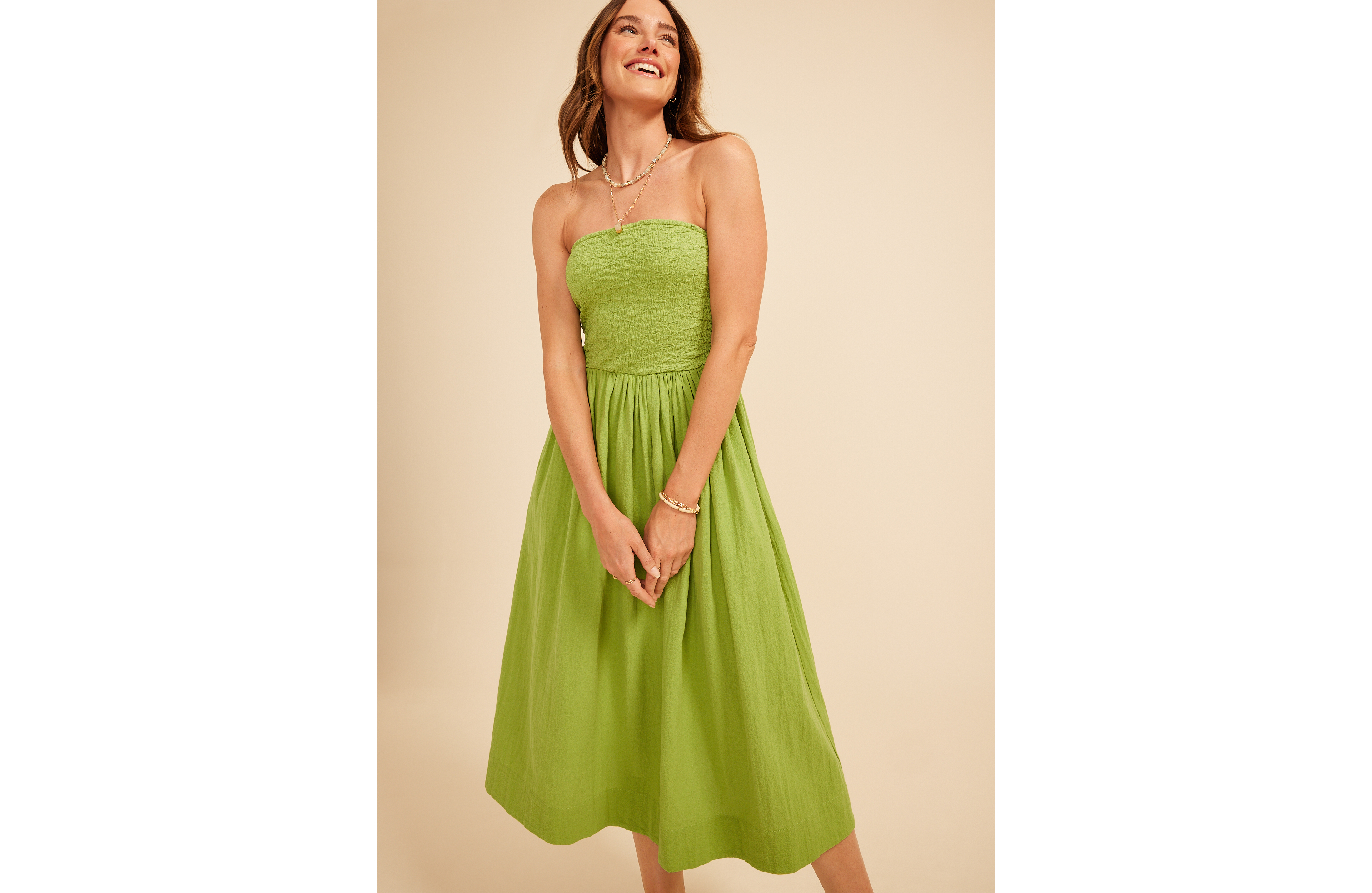 Band Of The Free Textured Smocked Strapless Midi Dress